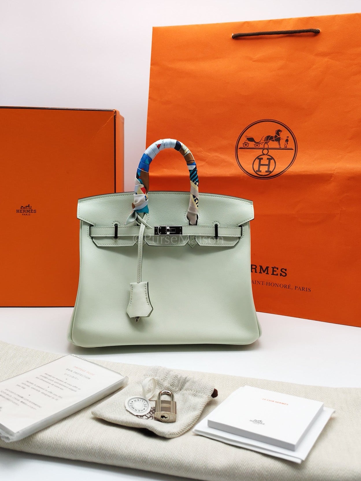 Birkin 25 in Vert Fizz Swift Leather Palladium Hardware Stamp U(2022)