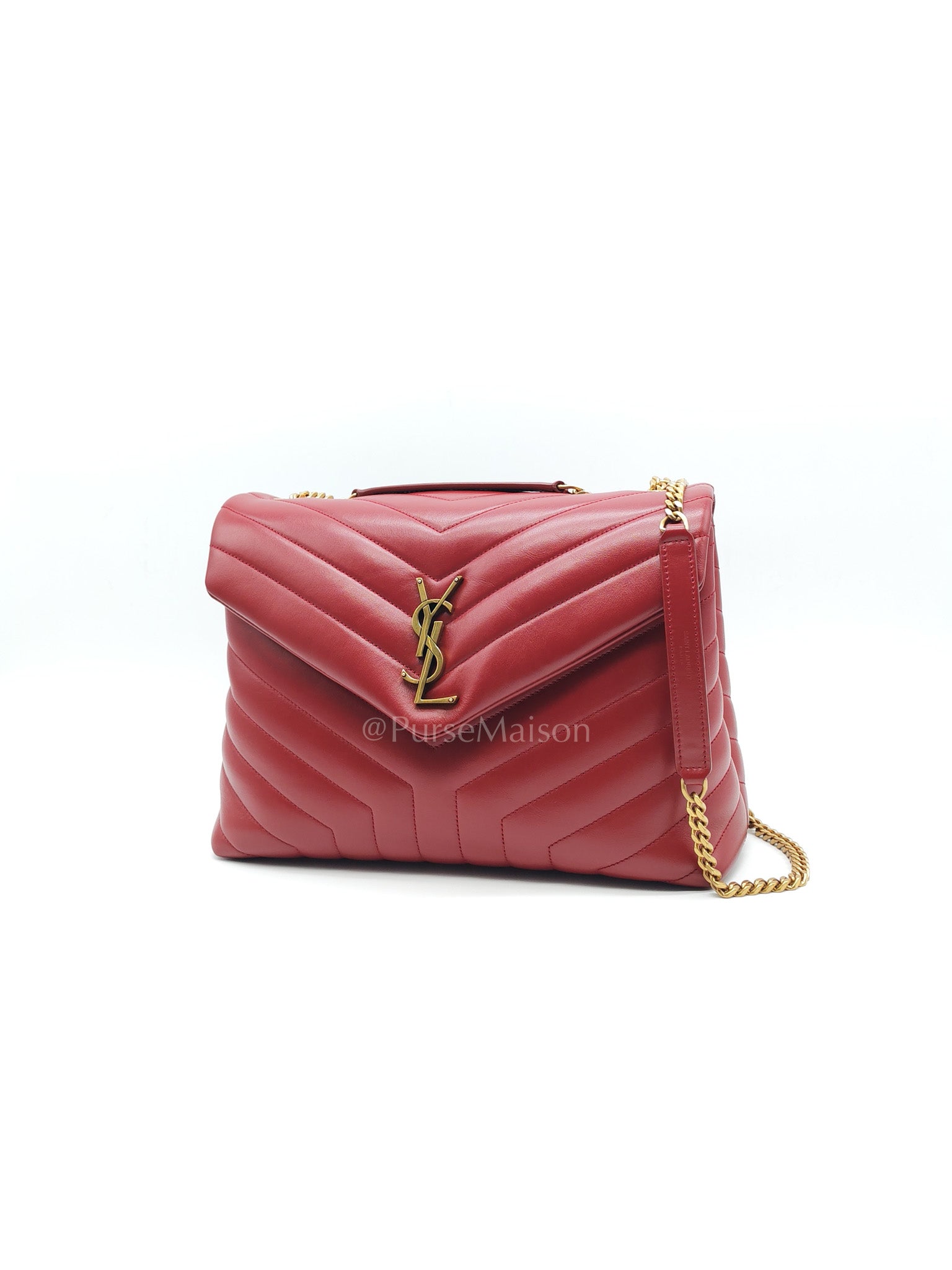 LouLou Shoulder Bag in Bordeaux Red Chevron Quilted Lambskin Leather