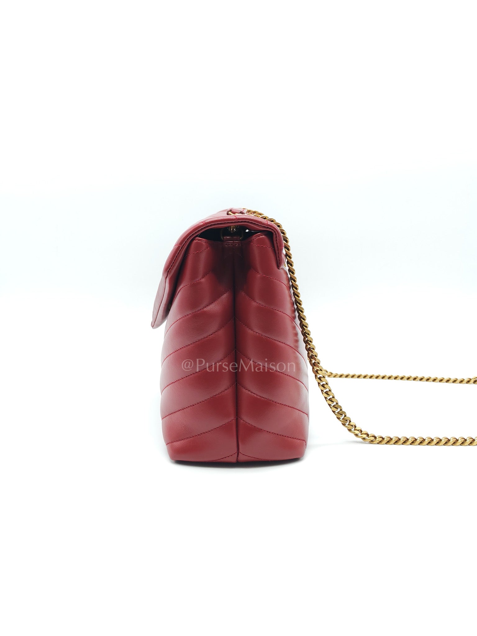 LouLou Shoulder Bag in Bordeaux Red Chevron Quilted Lambskin Leather