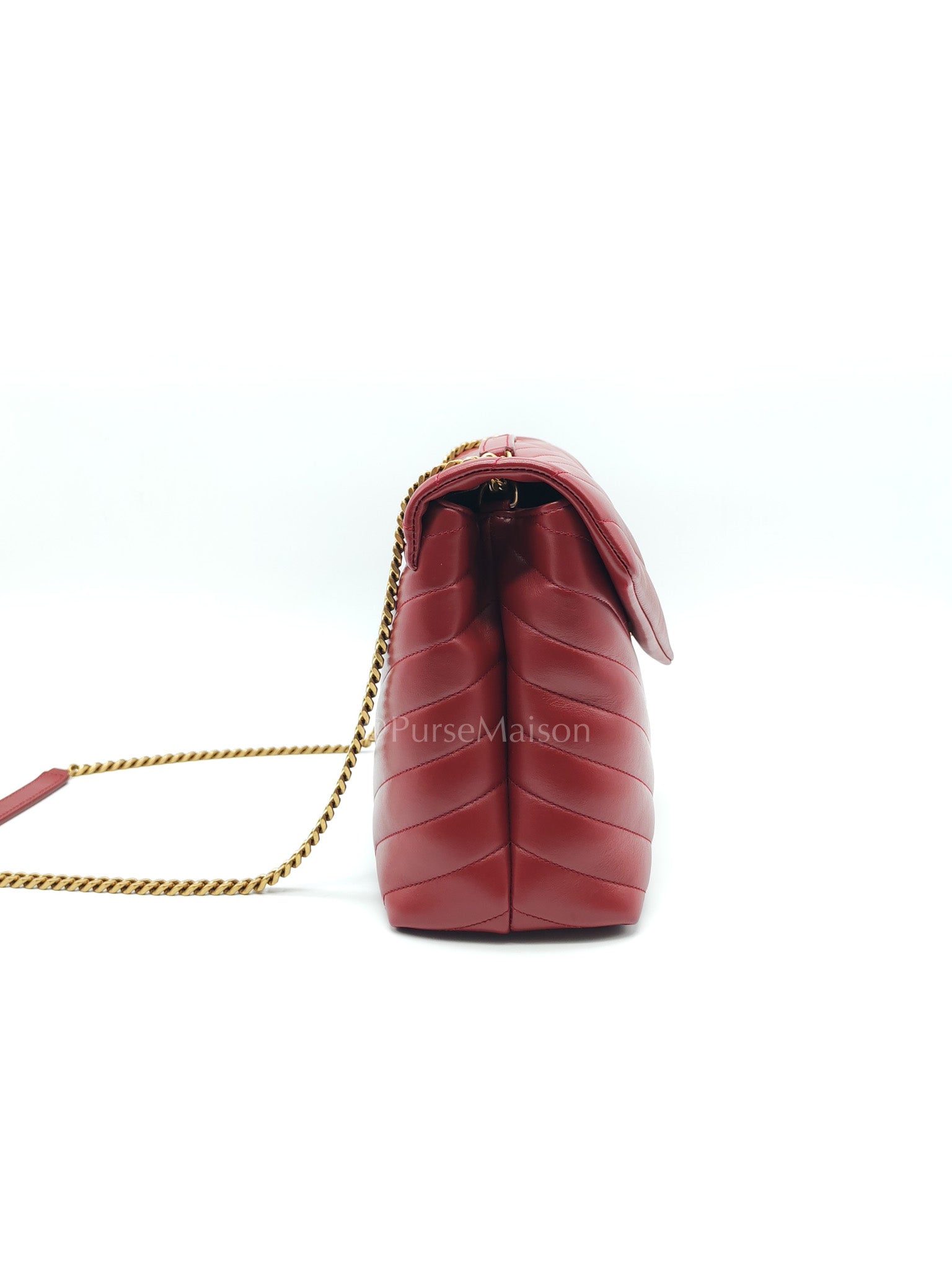 LouLou Shoulder Bag in Bordeaux Red Chevron Quilted Lambskin Leather