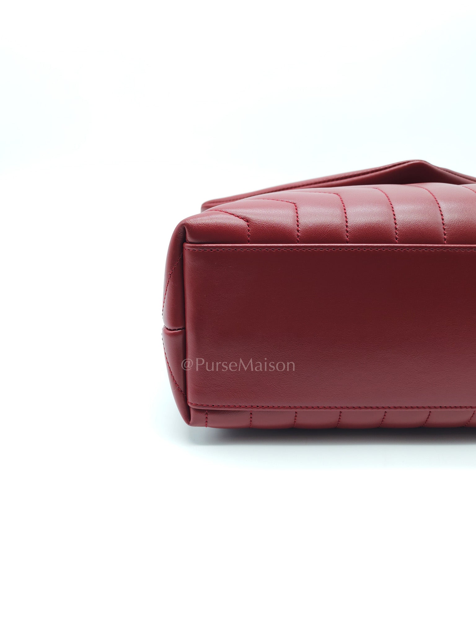 LouLou Shoulder Bag in Bordeaux Red Chevron Quilted Lambskin Leather