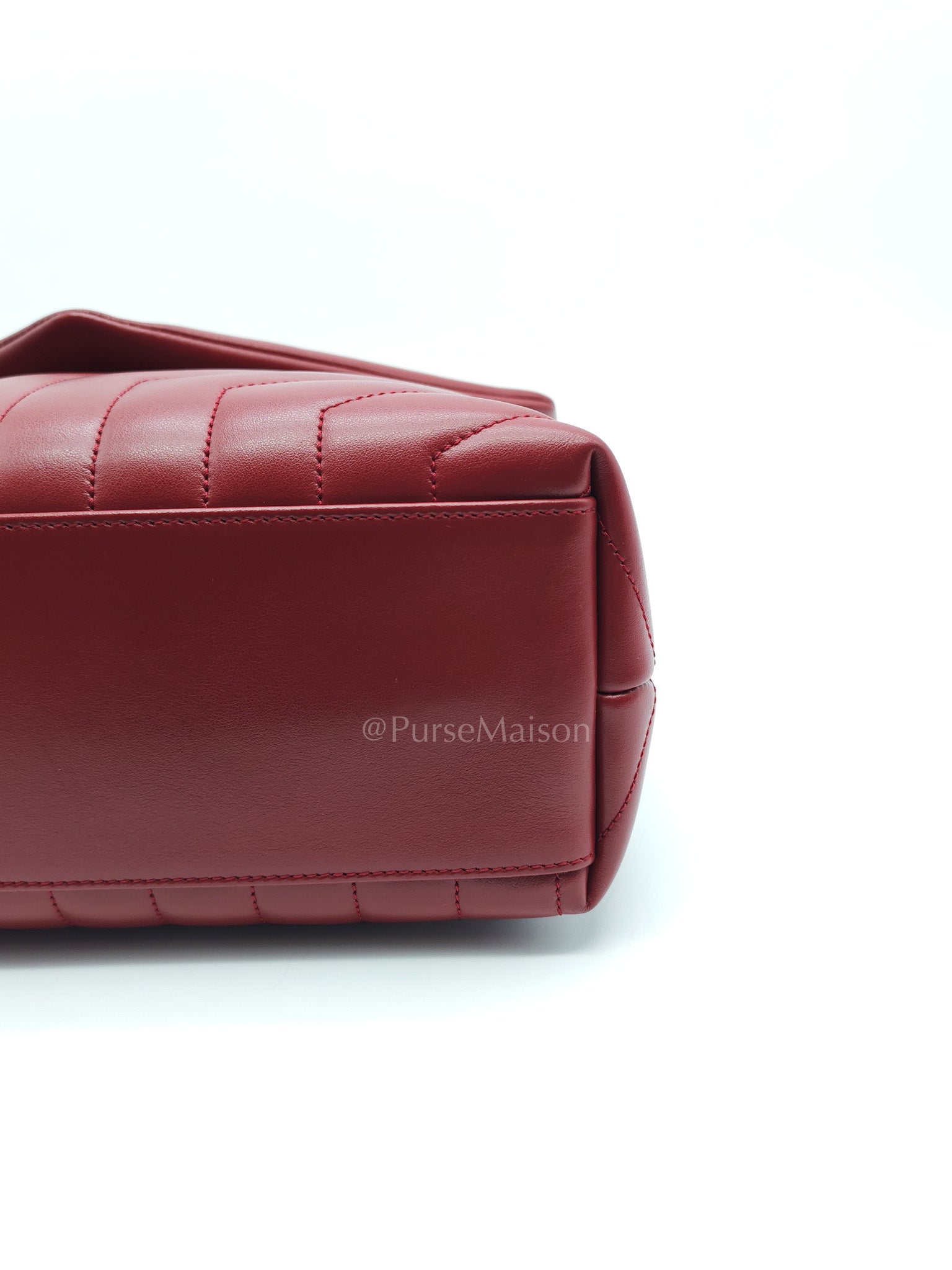 LouLou Shoulder Bag in Bordeaux Red Chevron Quilted Lambskin Leather
