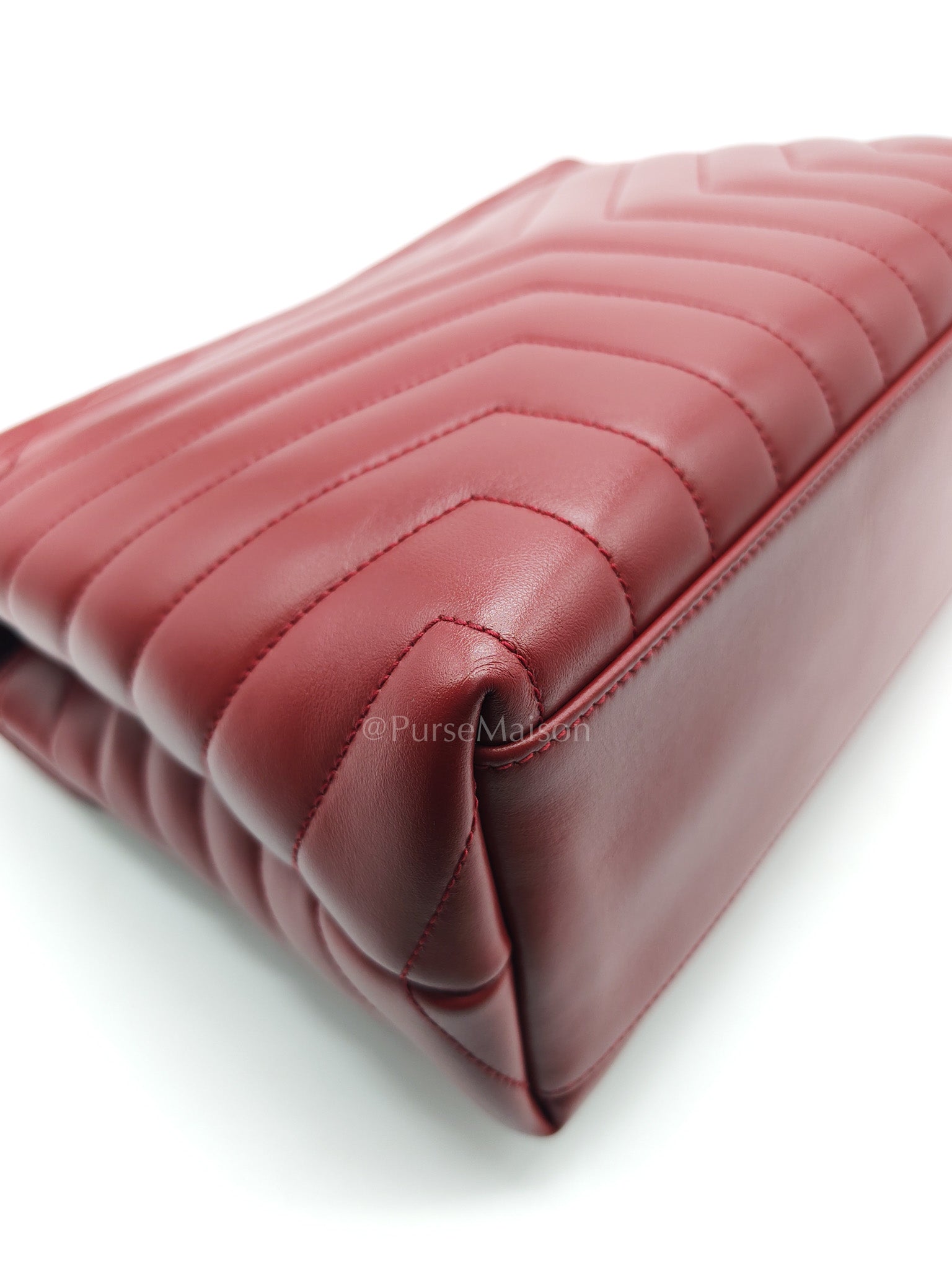 LouLou Shoulder Bag in Bordeaux Red Chevron Quilted Lambskin Leather