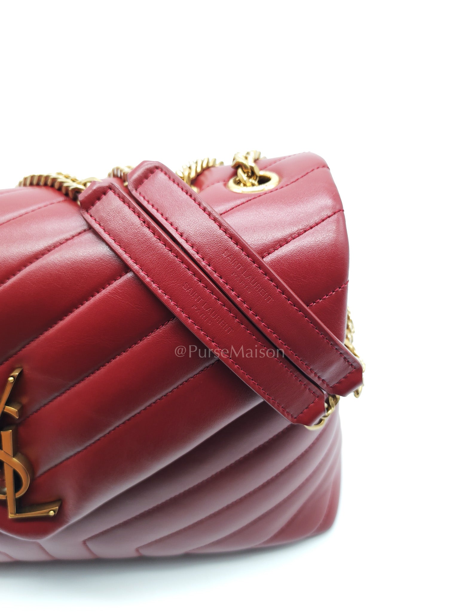 LouLou Shoulder Bag in Bordeaux Red Chevron Quilted Lambskin Leather