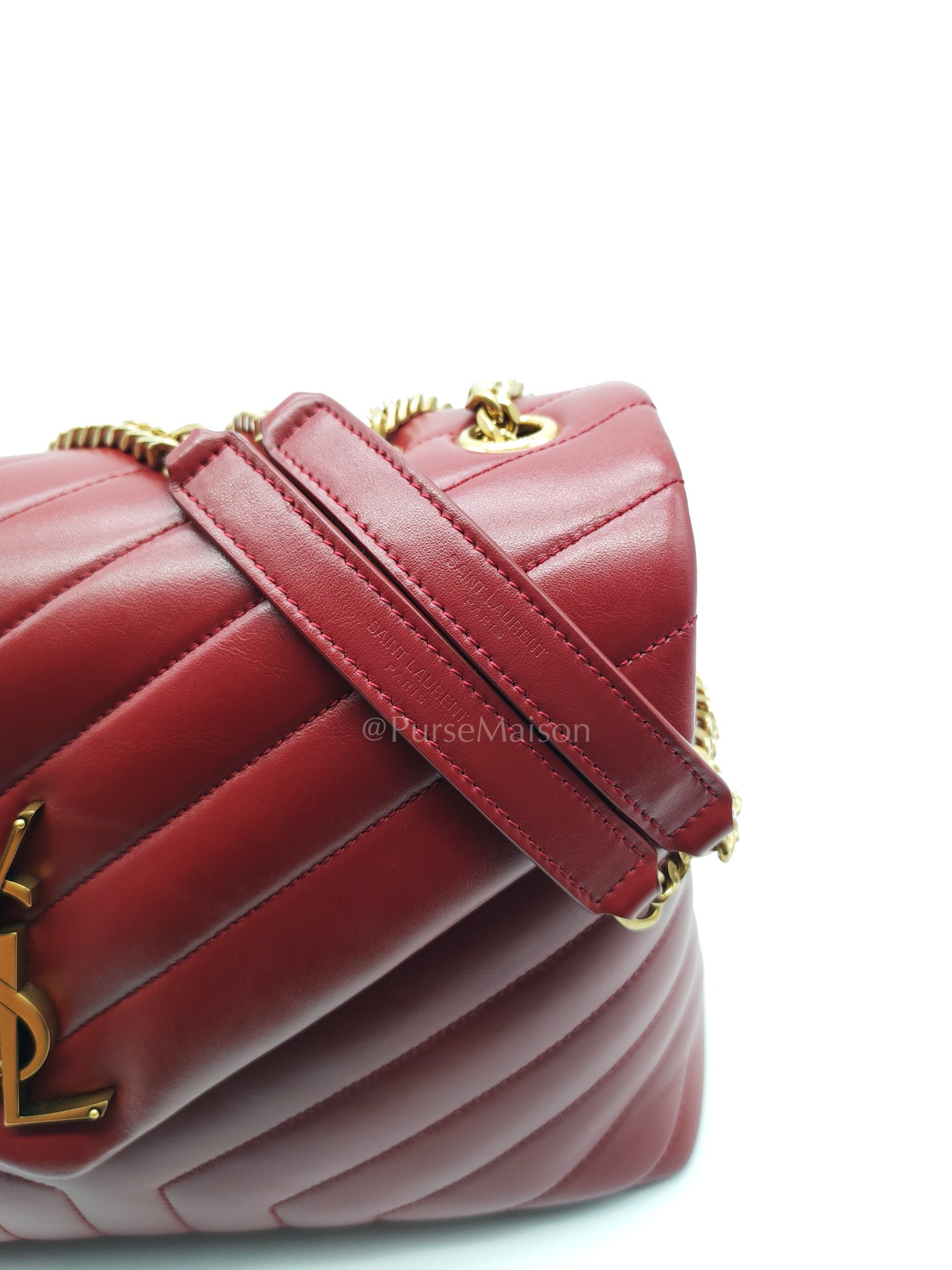 LouLou Shoulder Bag in Bordeaux Red Chevron Quilted Lambskin Leather