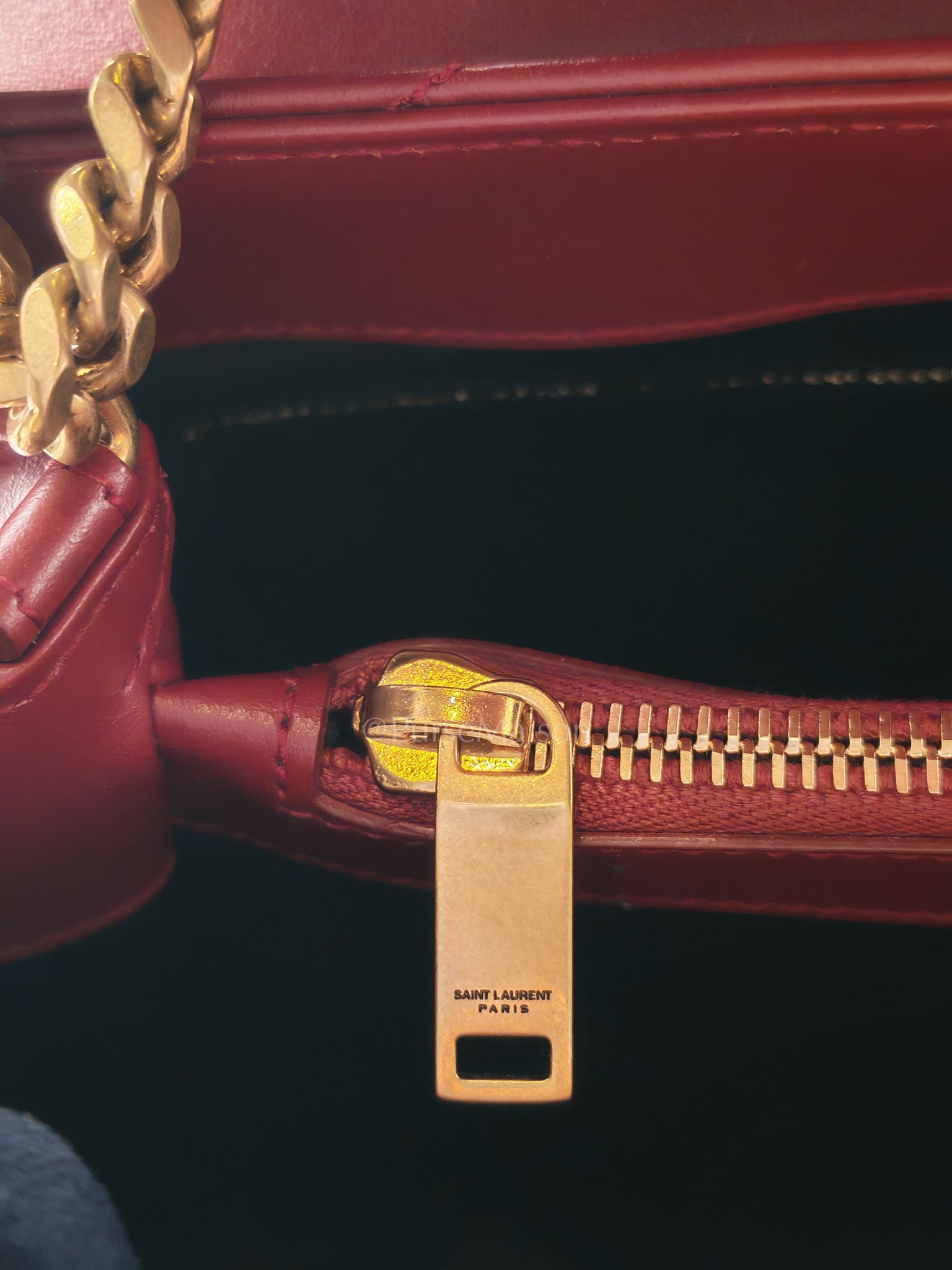 LouLou Shoulder Bag in Bordeaux Red Chevron Quilted Lambskin Leather
