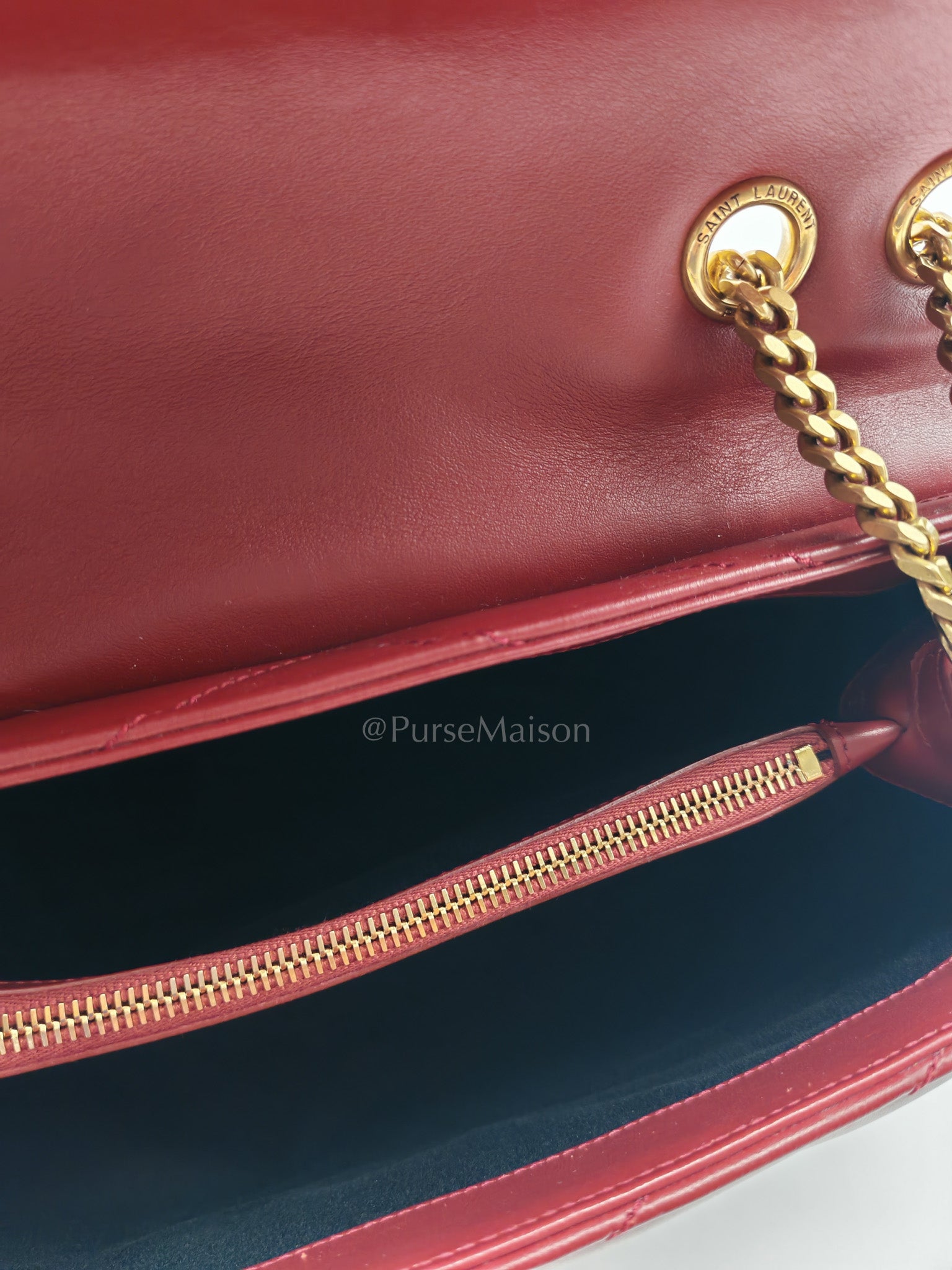 LouLou Shoulder Bag in Bordeaux Red Chevron Quilted Lambskin Leather