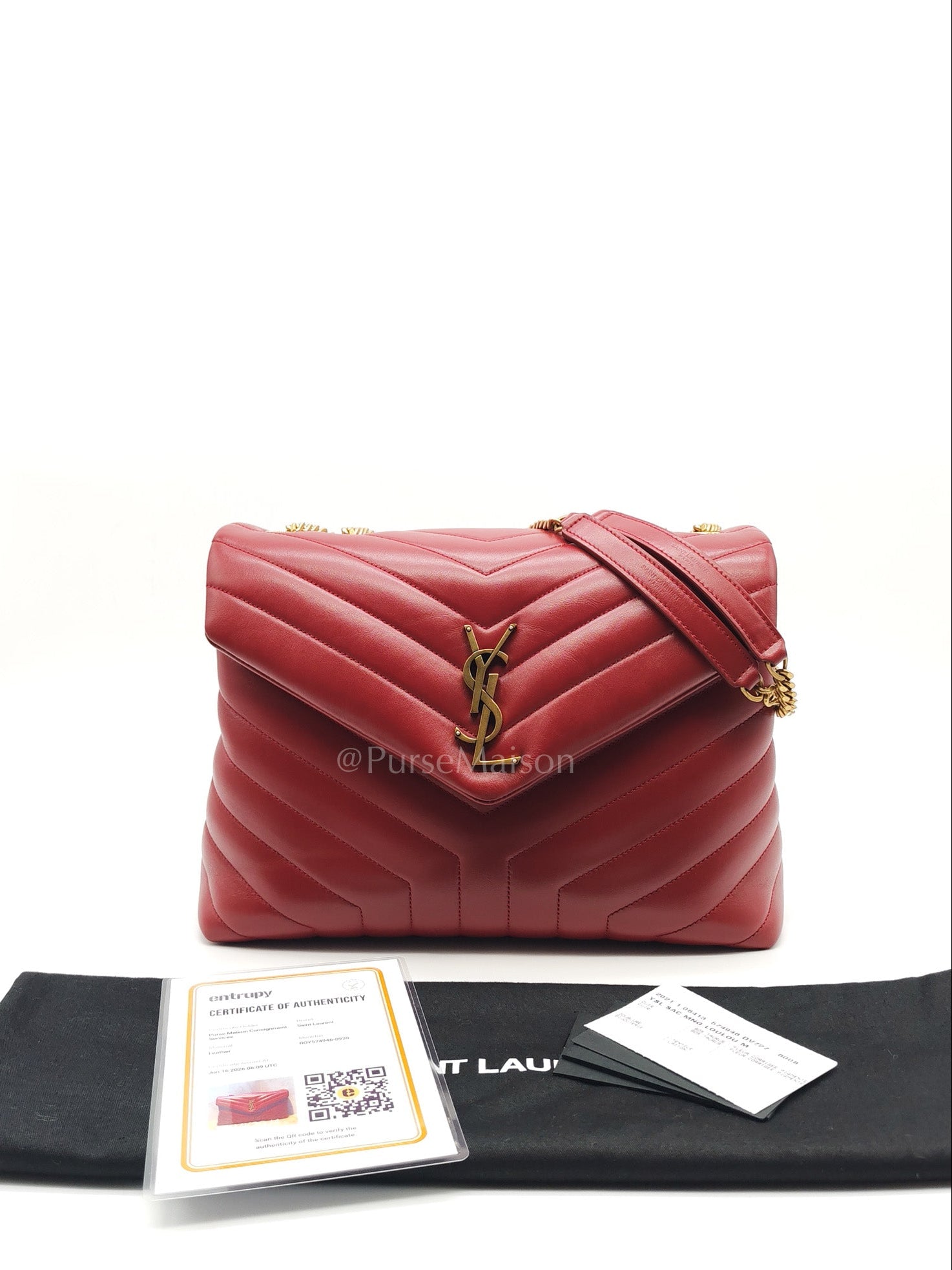 LouLou Shoulder Bag in Bordeaux Red Chevron Quilted Lambskin Leather