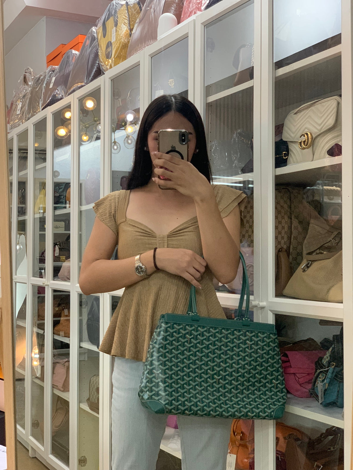 Sac Bellechase PM Tote Bag in Green Goyardine Canvas | Purse Maison Luxury Bags Shop