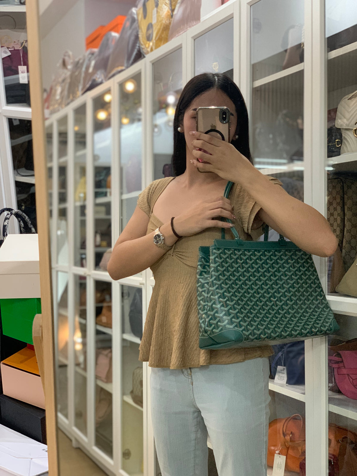 Sac Bellechase PM Tote Bag in Green Goyardine Canvas | Purse Maison Luxury Bags Shop