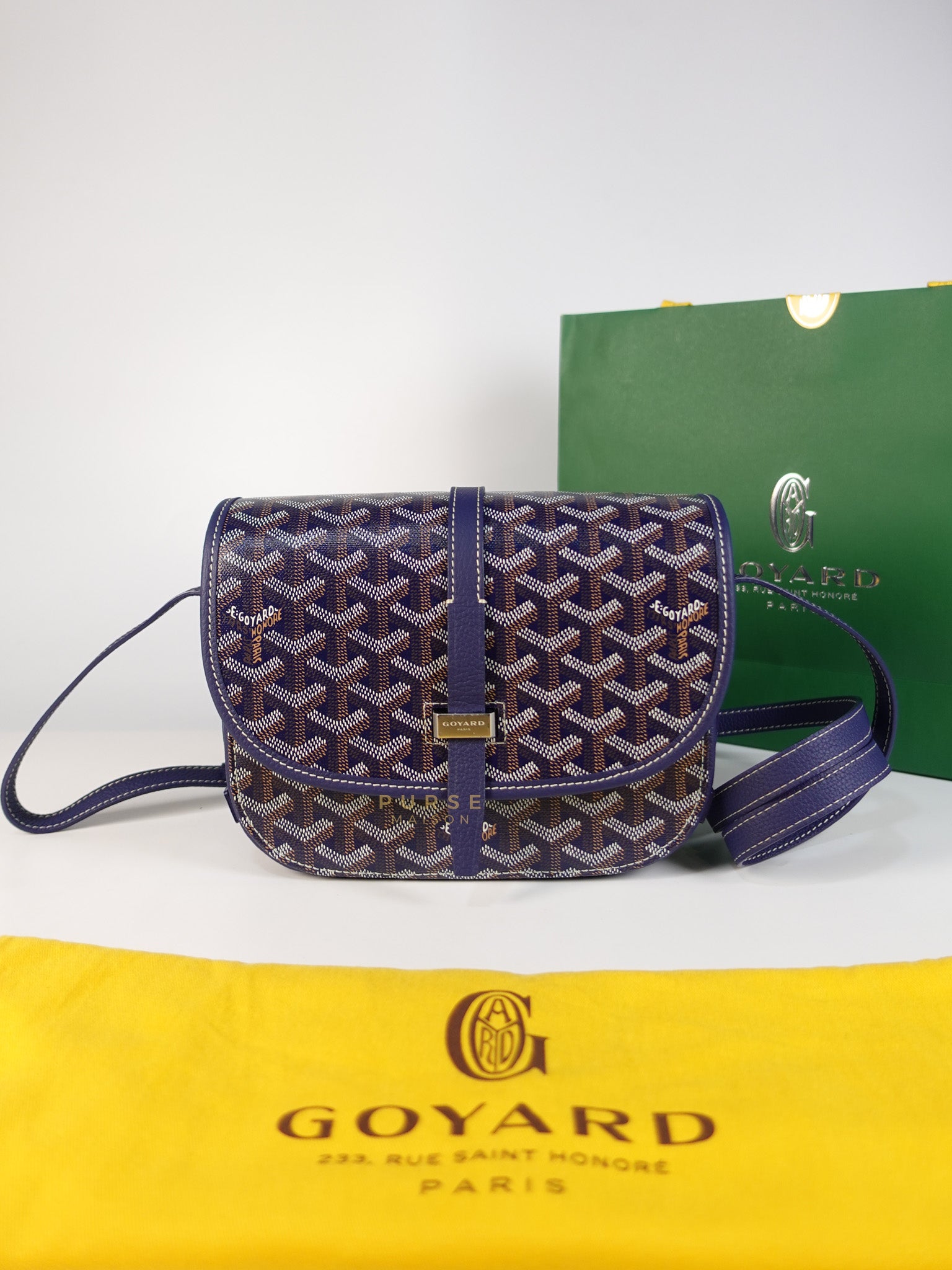 Sac Belvedere PM Bag in Navy Blue Goyardine Canvas | Purse Maison Luxury Bags Shop