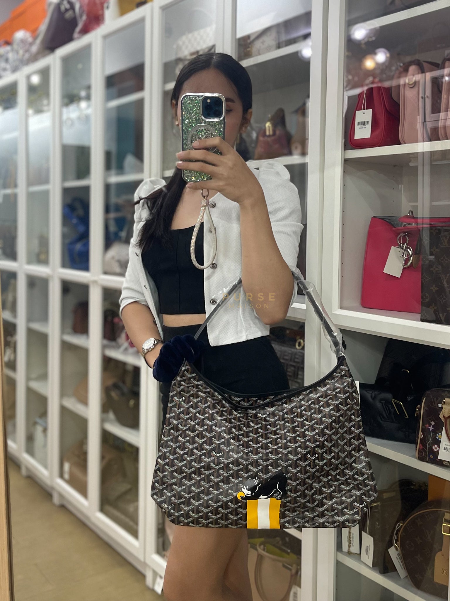 Sac Boheme PM Hobo Bag Noir/Black Goyardine Canvas | Purse Maison Luxury Bags Shop