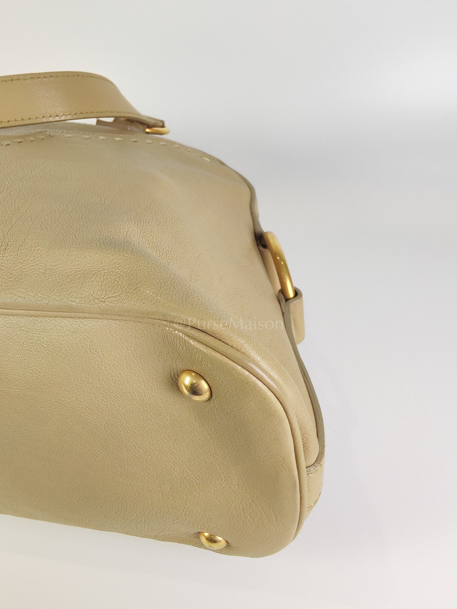 Sac Muse in Dark Beige Calfskin Leather and Aged Gold Hardware | Purse Maison Luxury Bags Shop