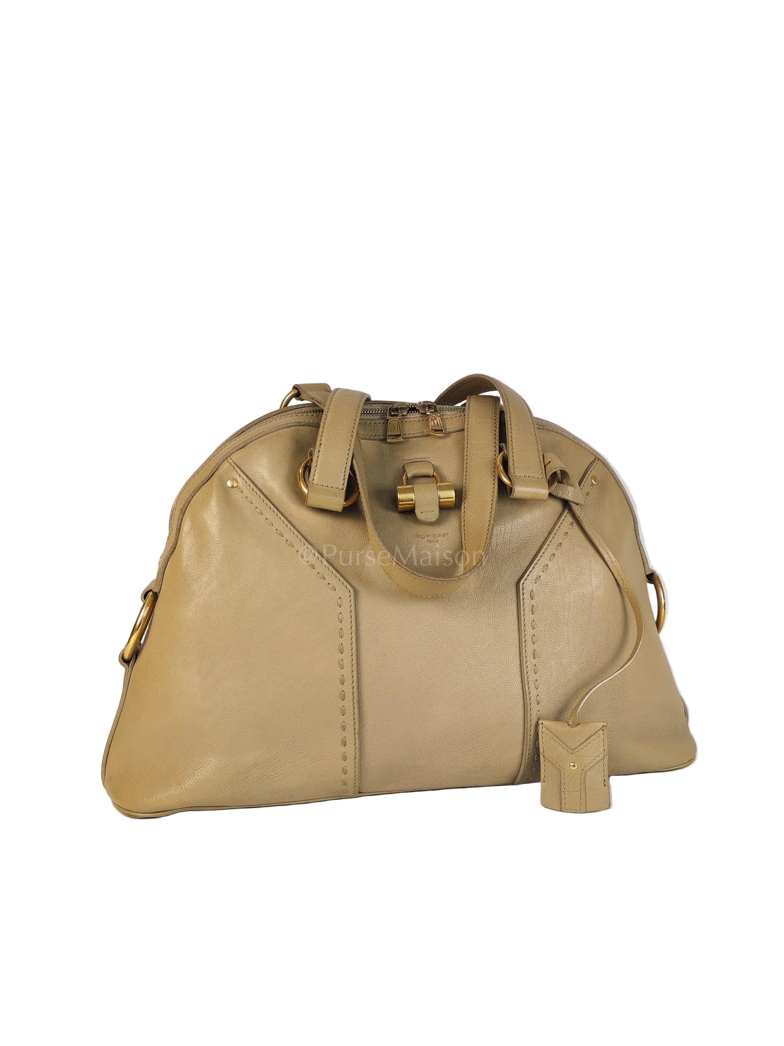 Sac Muse in Dark Beige Calfskin Leather and Aged Gold Hardware | Purse Maison Luxury Bags Shop