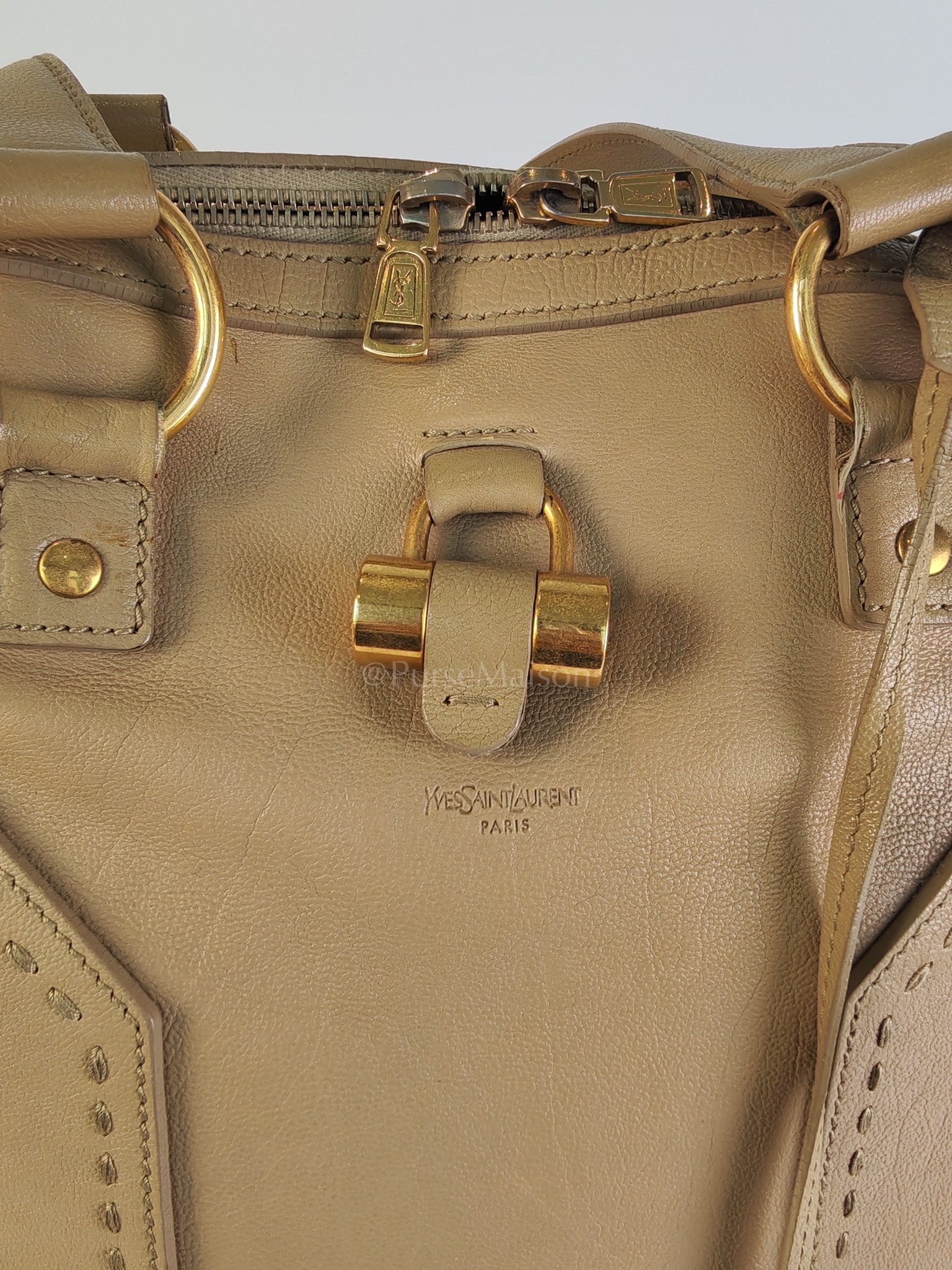 Sac Muse in Dark Beige Calfskin Leather and Aged Gold Hardware | Purse Maison Luxury Bags Shop