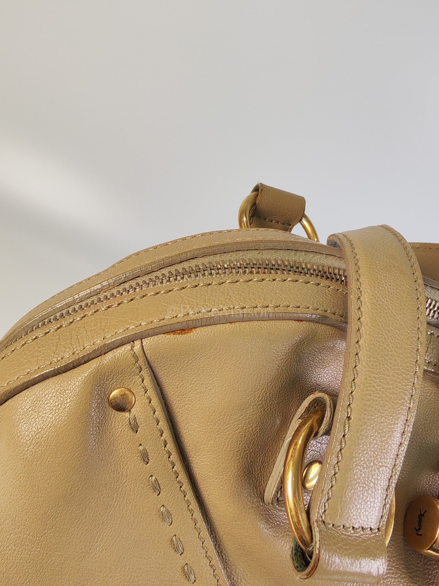 Sac Muse in Dark Beige Calfskin Leather and Aged Gold Hardware | Purse Maison Luxury Bags Shop