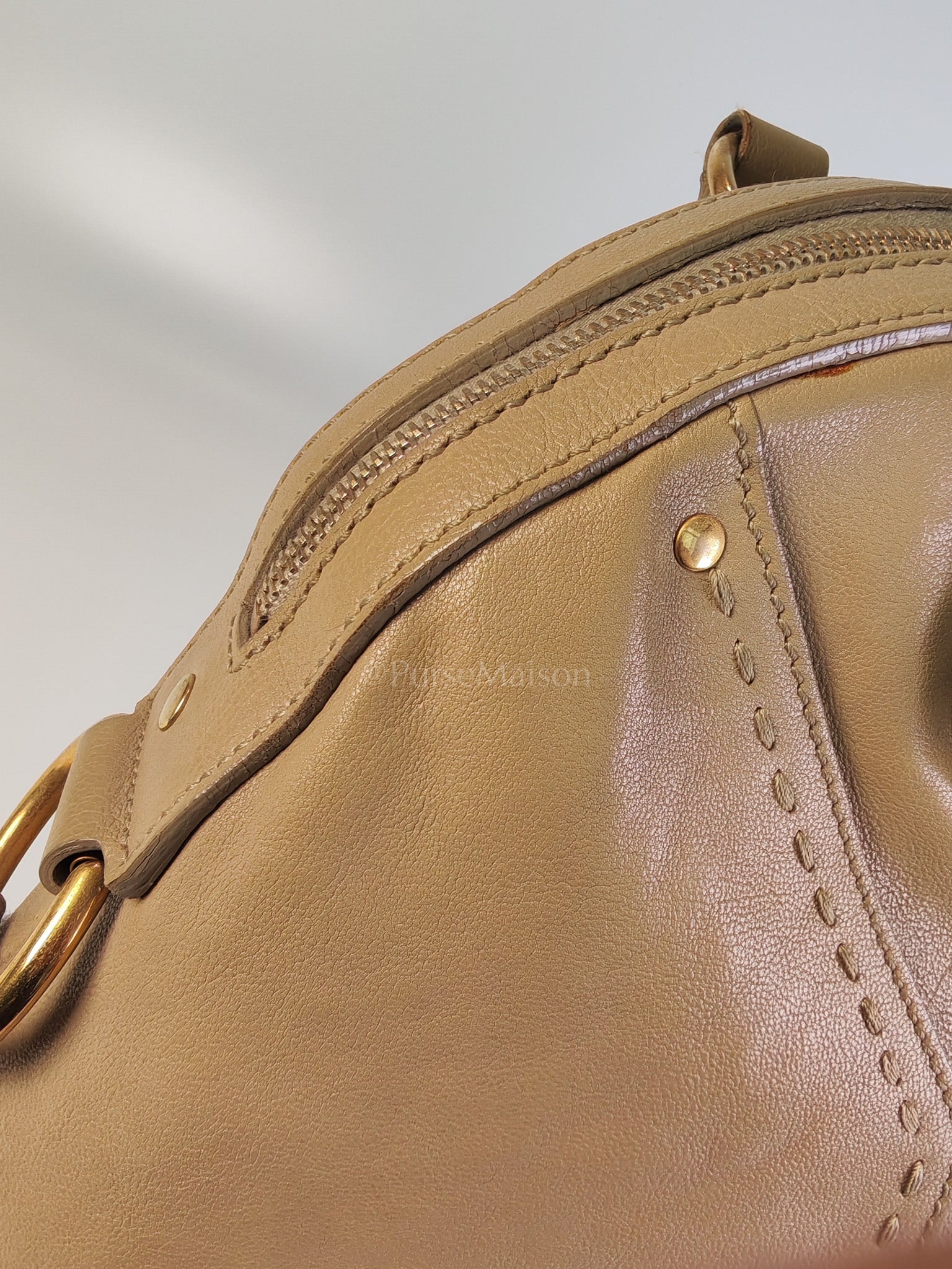 Sac Muse in Dark Beige Calfskin Leather and Aged Gold Hardware | Purse Maison Luxury Bags Shop