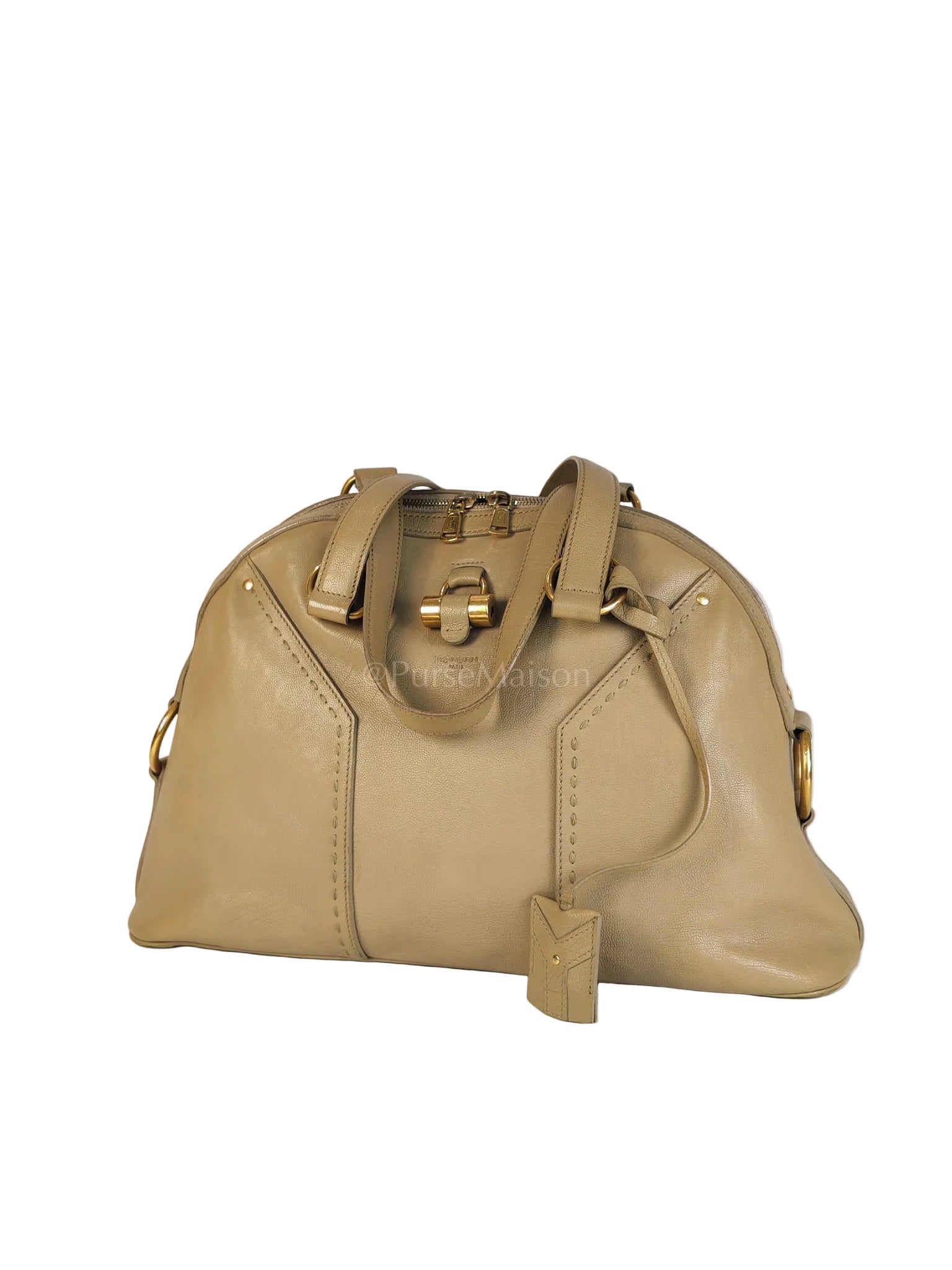 Sac Muse in Dark Beige Calfskin Leather and Aged Gold Hardware | Purse Maison Luxury Bags Shop