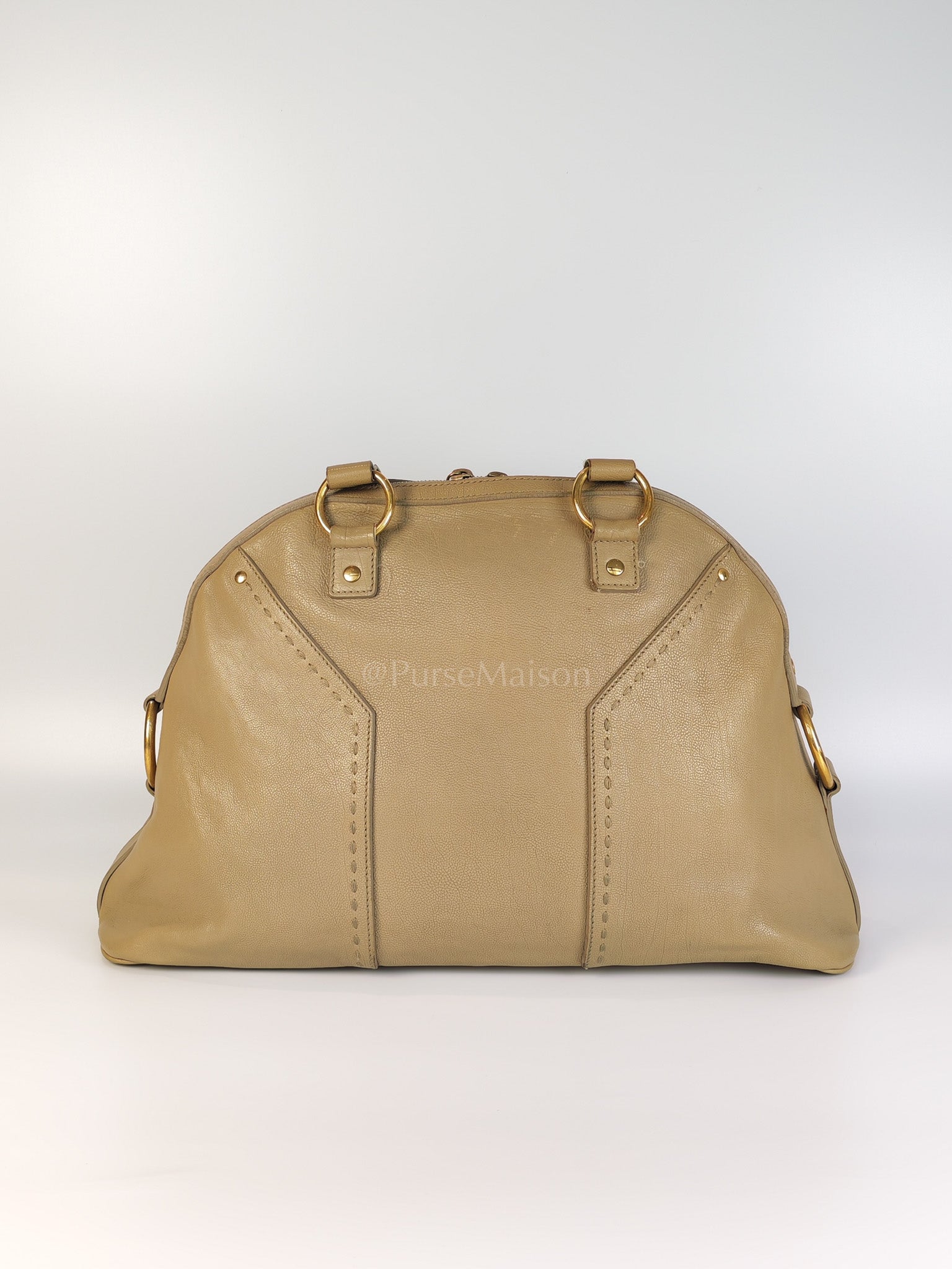 Sac Muse in Dark Beige Calfskin Leather and Aged Gold Hardware | Purse Maison Luxury Bags Shop