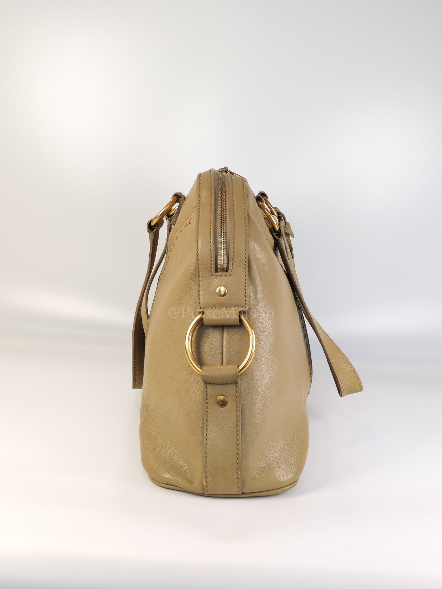 Sac Muse in Dark Beige Calfskin Leather and Aged Gold Hardware | Purse Maison Luxury Bags Shop