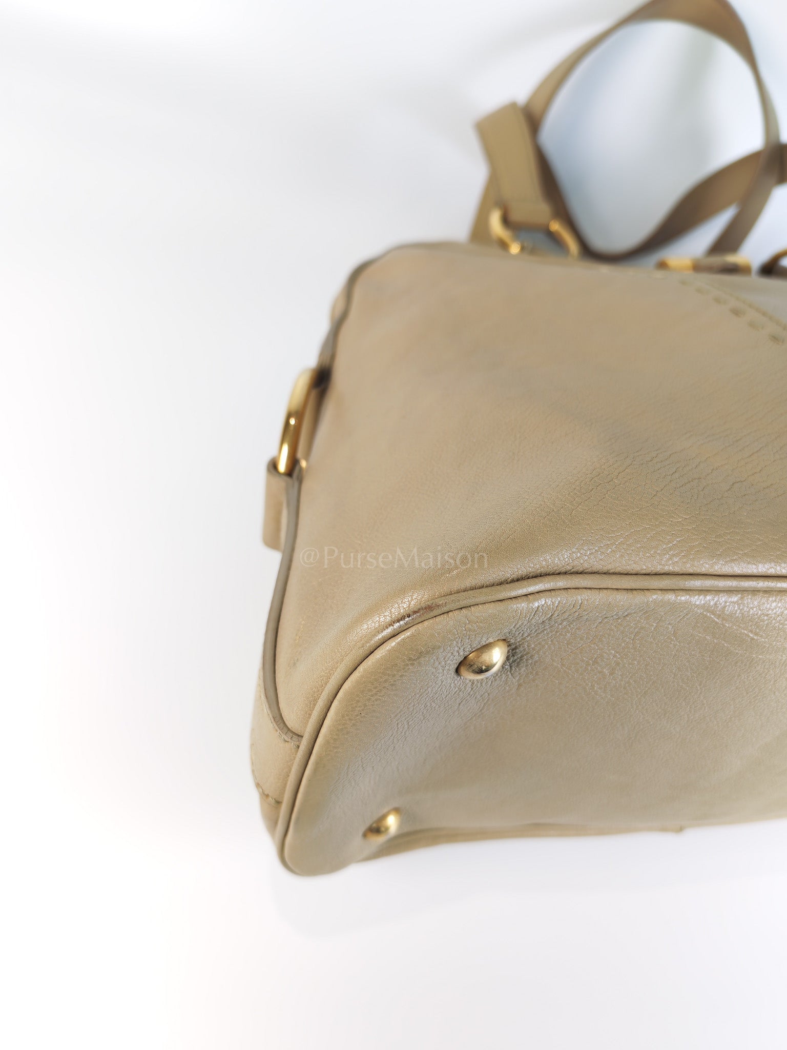 Sac Muse in Dark Beige Calfskin Leather and Aged Gold Hardware | Purse Maison Luxury Bags Shop