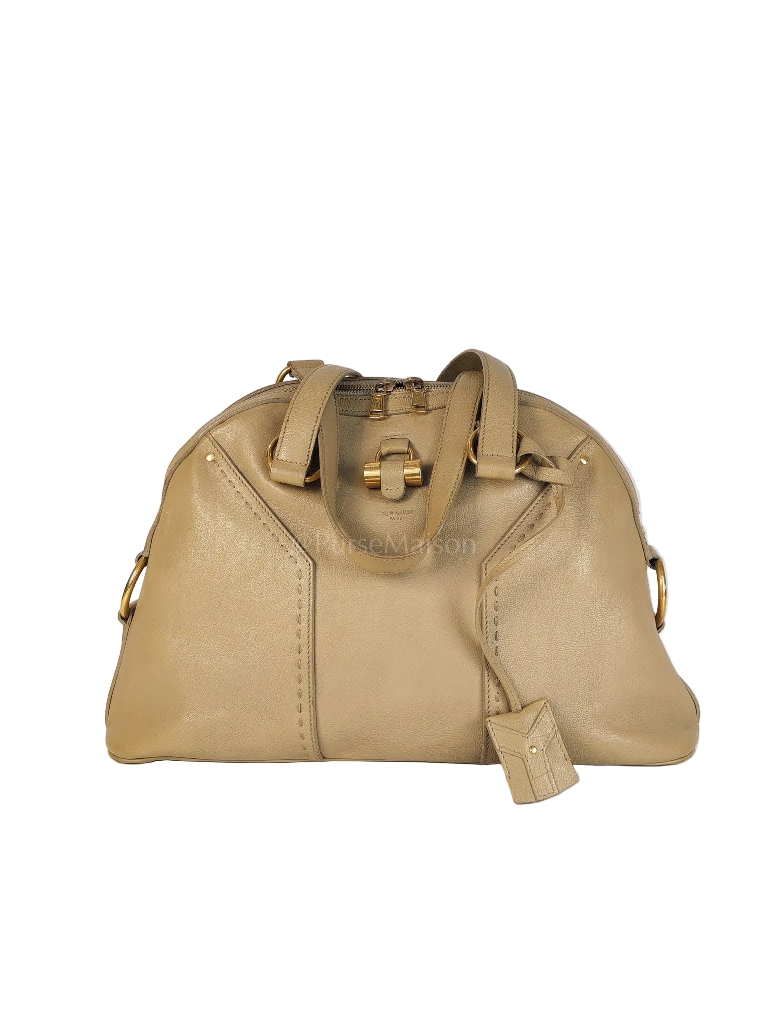Sac Muse in Dark Beige Calfskin Leather and Aged Gold Hardware | Purse Maison Luxury Bags Shop