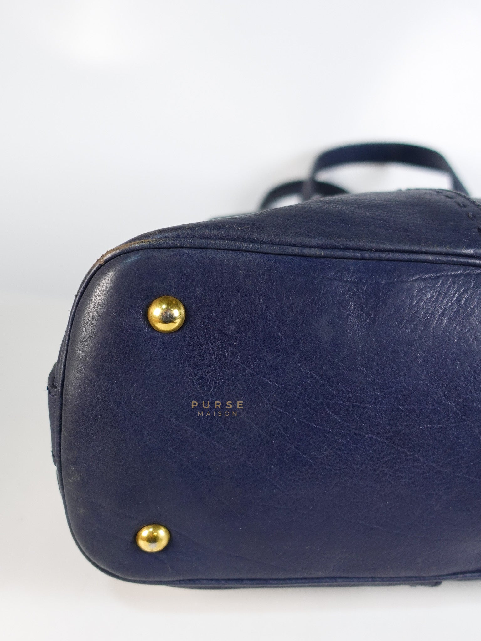 Sac Muse Large Hand Bag In Navy Blue Calfskin Leather Aged Gold Hardware | Purse Maison Luxury Bags Shop