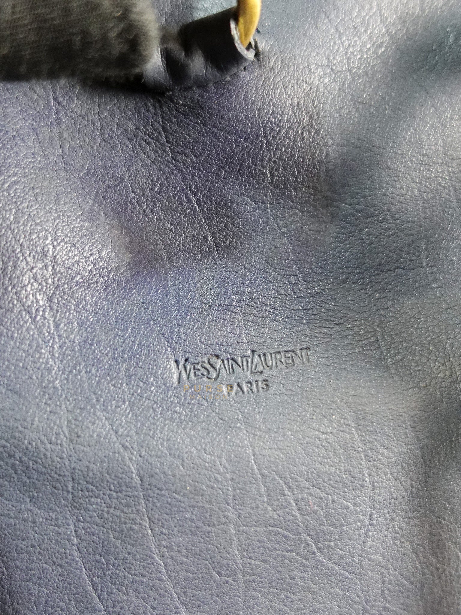 Sac Muse Large Hand Bag In Navy Blue Calfskin Leather Aged Gold Hardware | Purse Maison Luxury Bags Shop