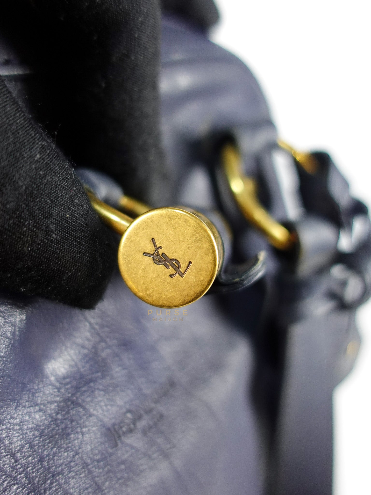 Sac Muse Large Hand Bag In Navy Blue Calfskin Leather Aged Gold Hardware | Purse Maison Luxury Bags Shop