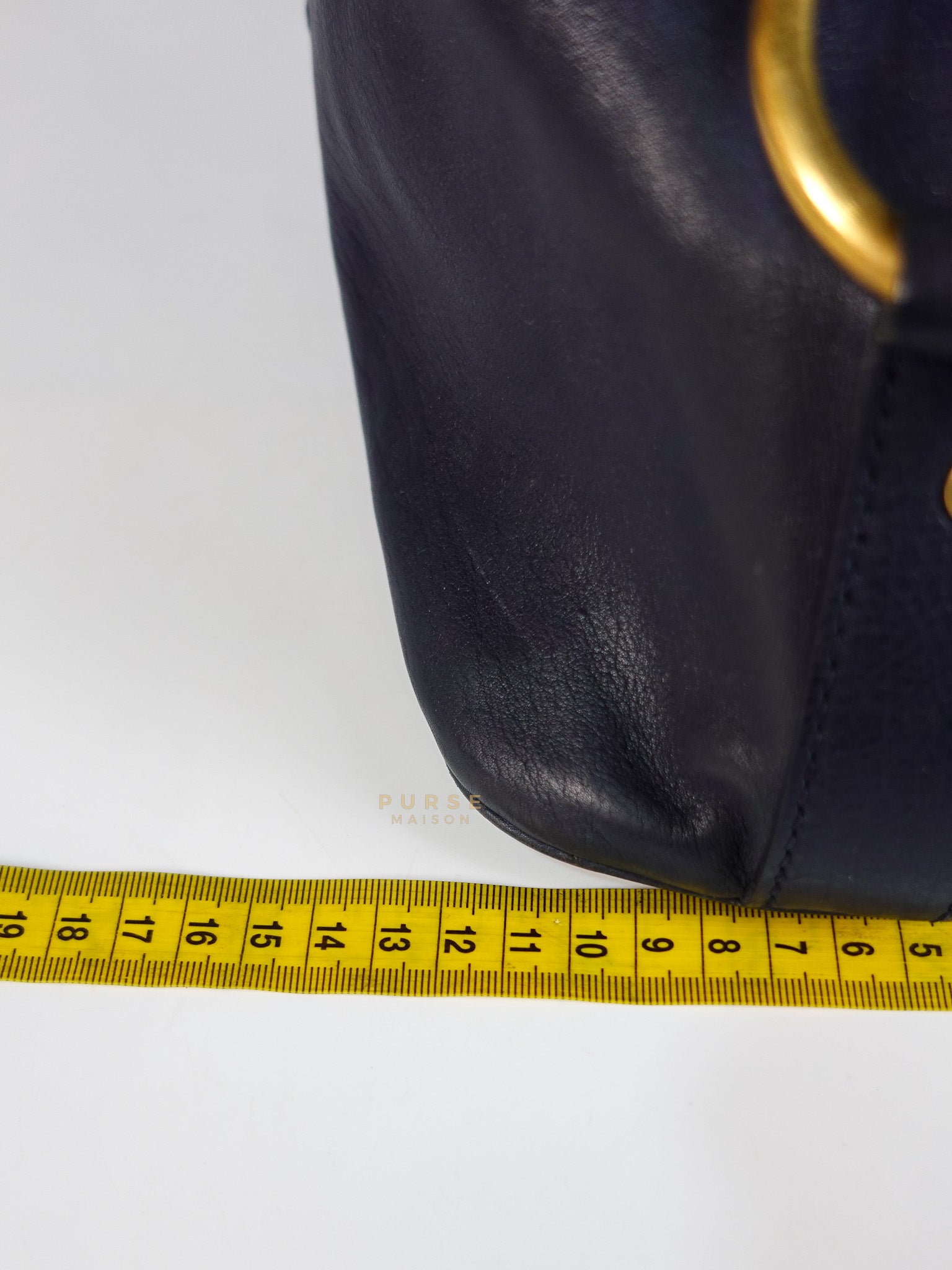 Sac Muse Large Hand Bag In Navy Blue Calfskin Leather Aged Gold Hardware | Purse Maison Luxury Bags Shop