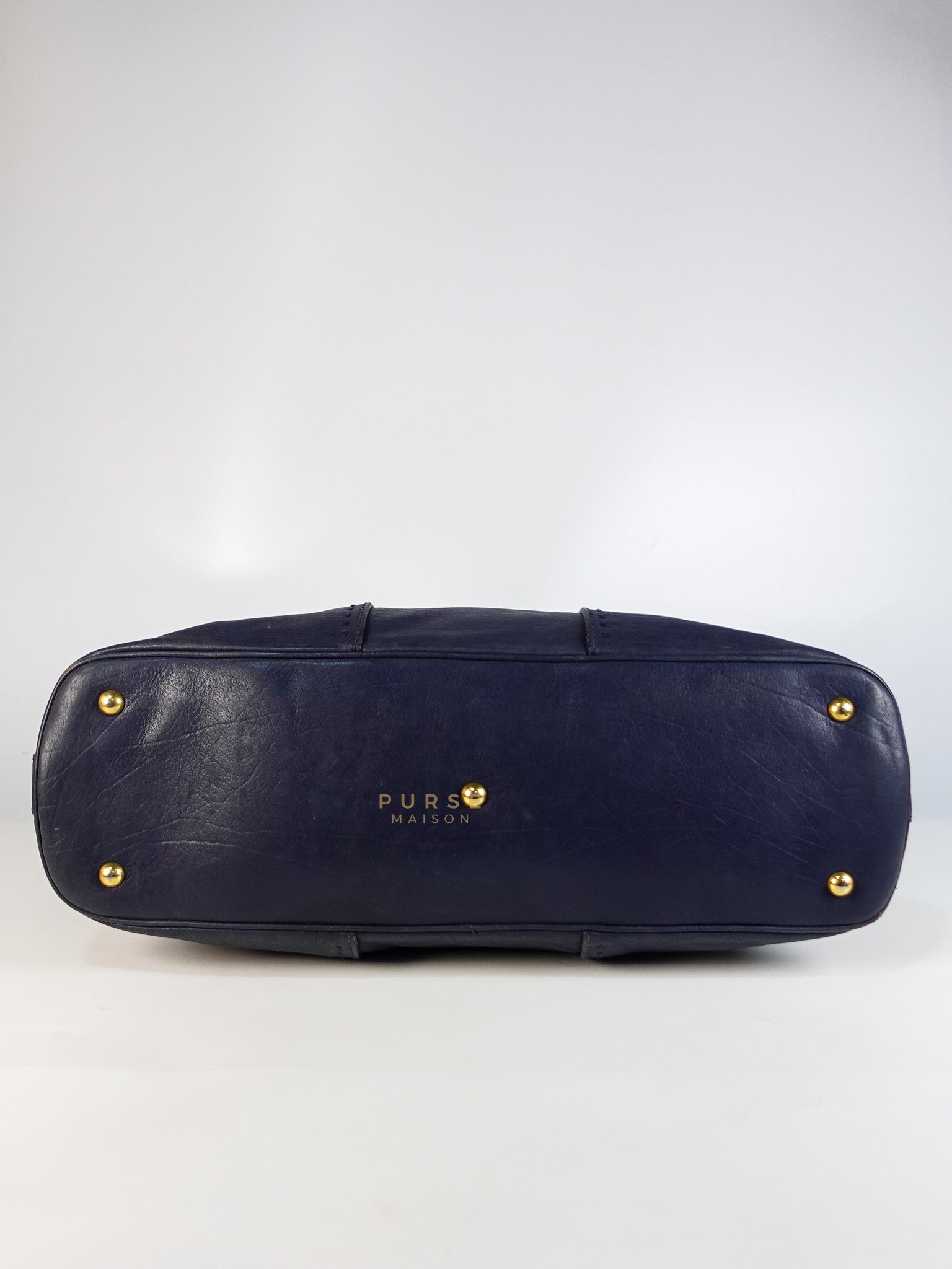 Sac Muse Large Hand Bag In Navy Blue Calfskin Leather Aged Gold Hardware | Purse Maison Luxury Bags Shop