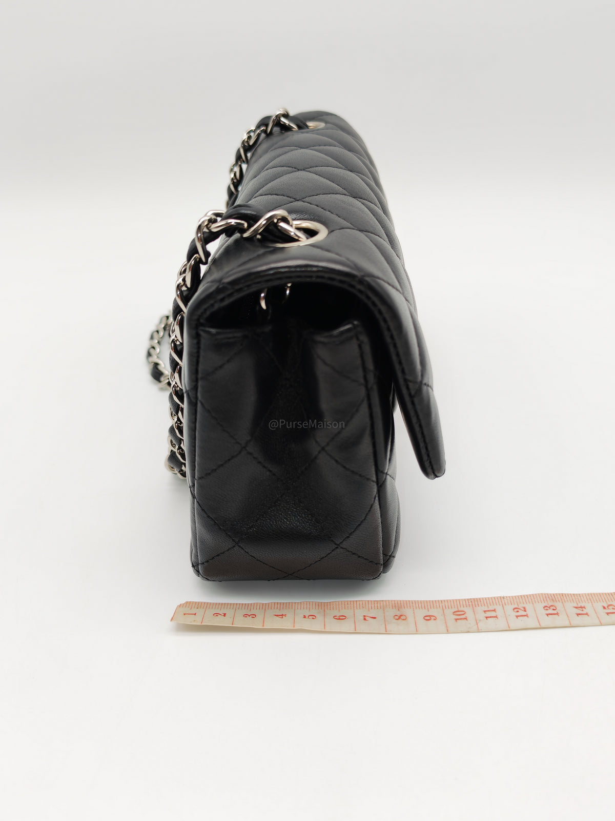 Chanel Classic Mini Rectangular Flap Bag in Black Lambskin Leather Silver Hardware (Series 25)