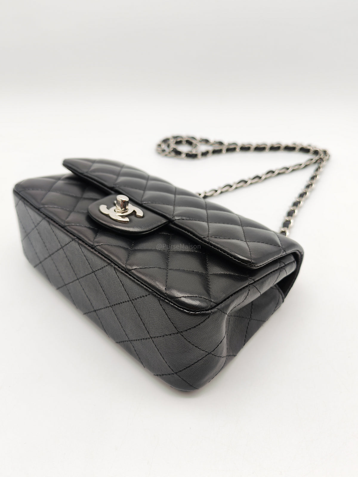 Chanel Classic Mini Rectangular Flap Bag in Black Lambskin Leather Silver Hardware (Series 25)
