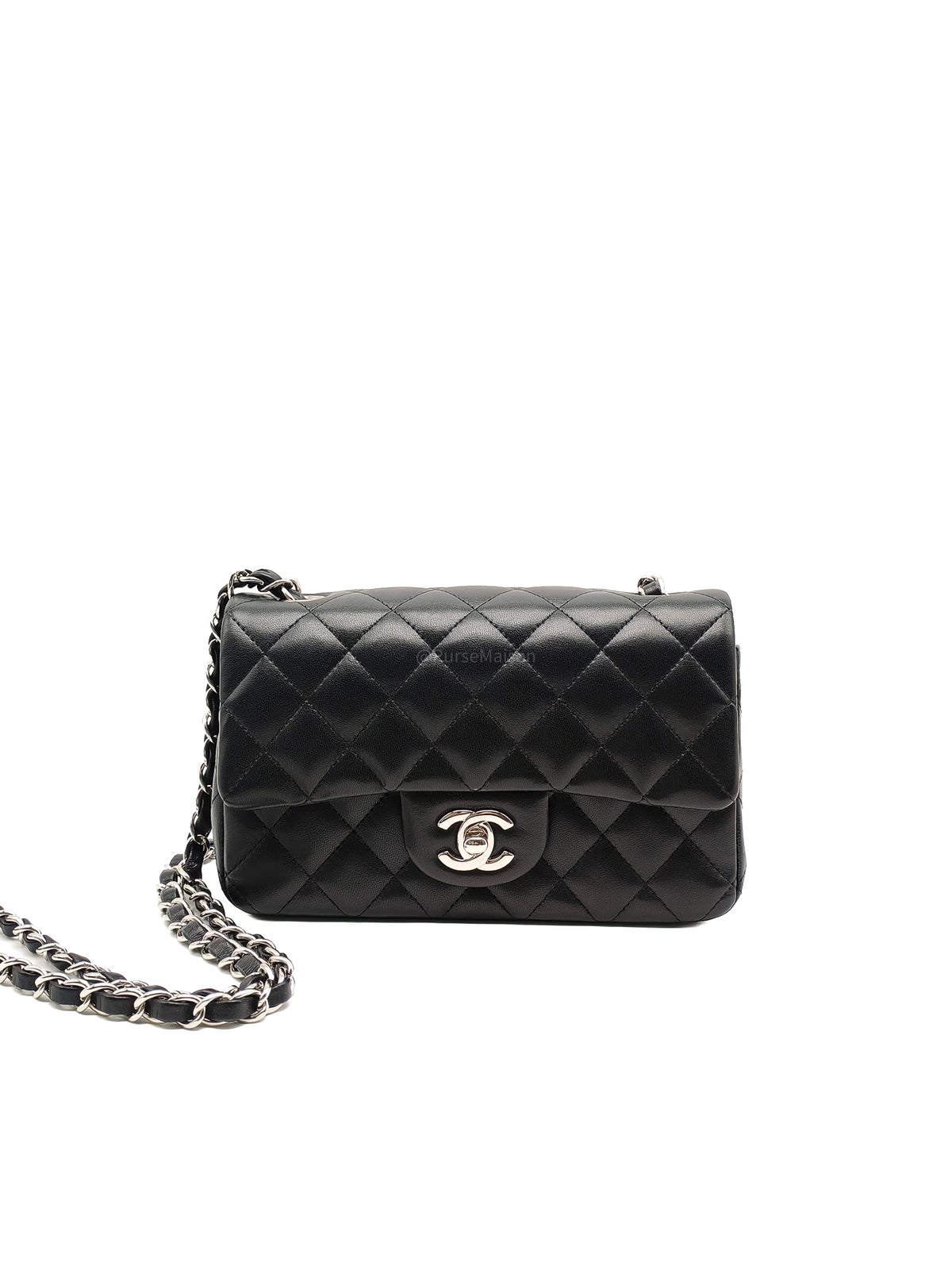 Chanel Classic Mini Rectangular Flap Bag in Black Lambskin Leather Silver Hardware (Series 25)