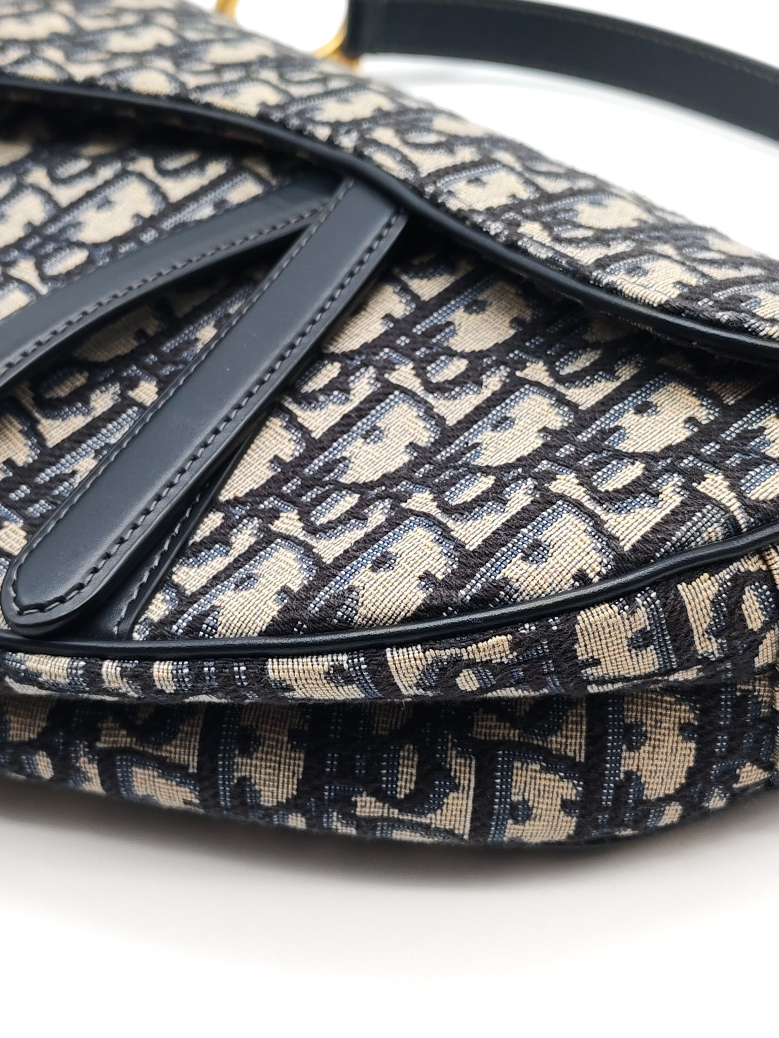 Saddle Bag Medium in Blue Oblique Jacquard Canvas & Gold Hardware | Purse Maison Luxury Bags Shop