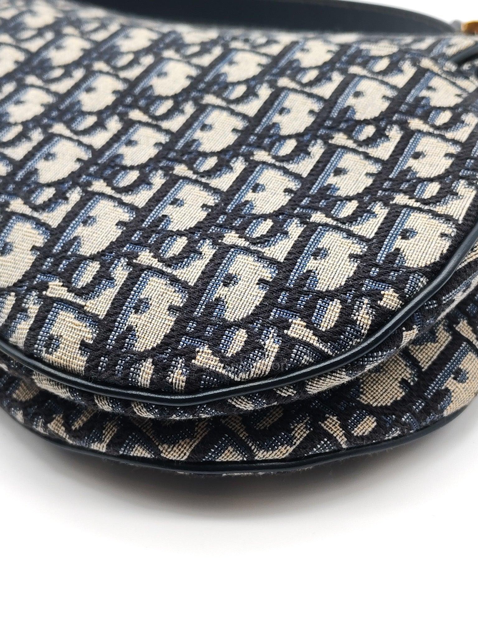 Saddle Bag Medium in Blue Oblique Jacquard Canvas & Gold Hardware | Purse Maison Luxury Bags Shop