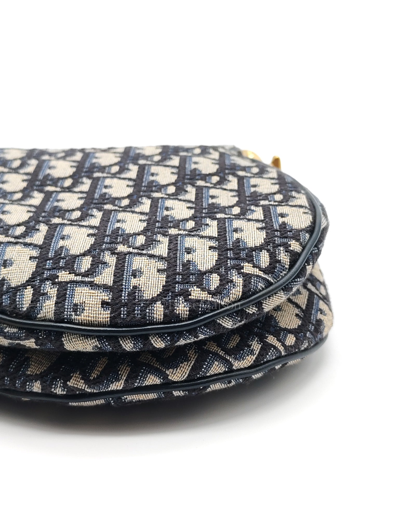 Saddle Bag Medium in Blue Oblique Jacquard Canvas & Gold Hardware | Purse Maison Luxury Bags Shop