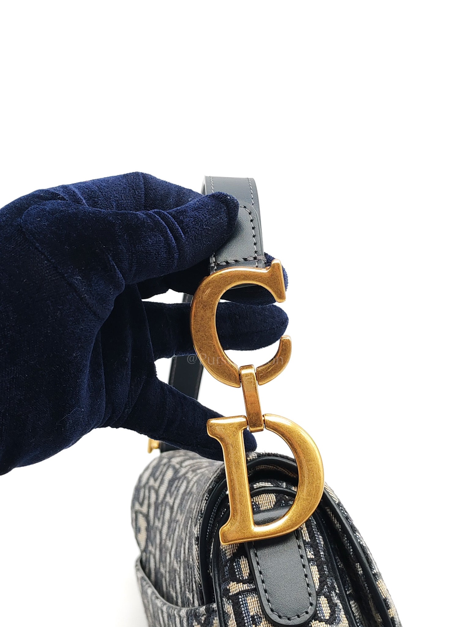 Saddle Bag Medium in Blue Oblique Jacquard Canvas & Gold Hardware | Purse Maison Luxury Bags Shop