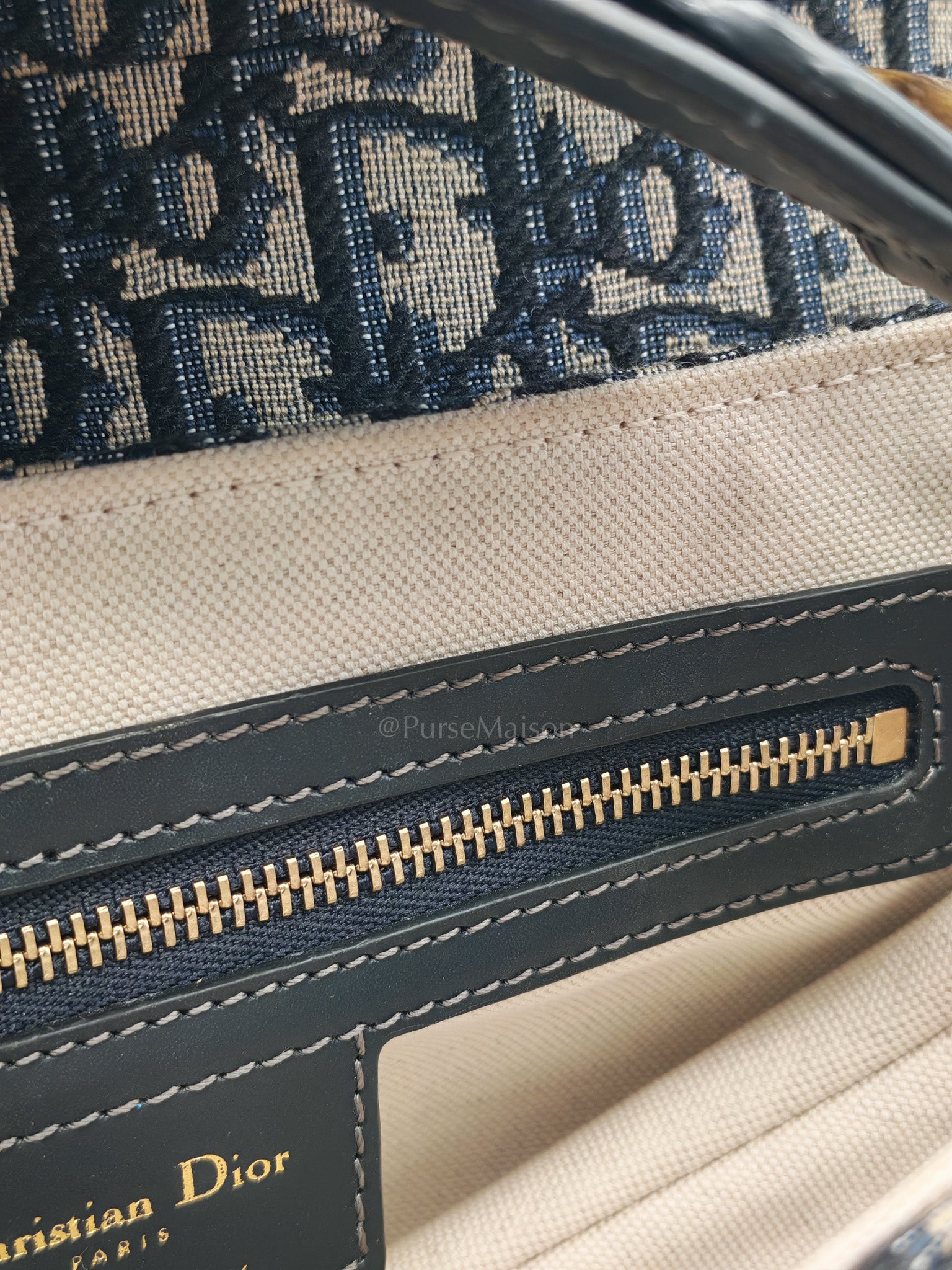 Saddle Bag Medium in Blue Oblique Jacquard Canvas & Gold Hardware | Purse Maison Luxury Bags Shop