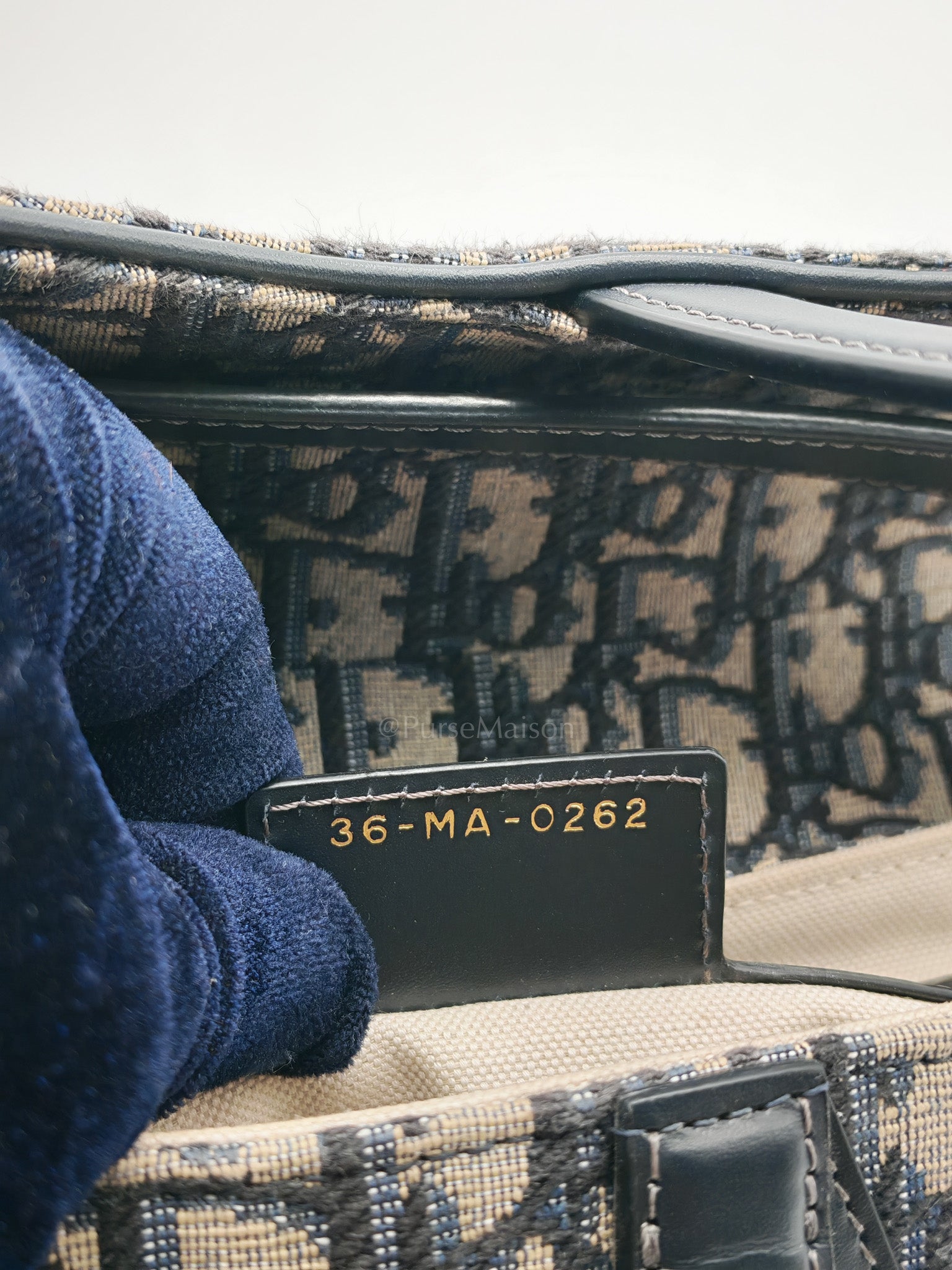 Saddle Bag Medium in Blue Oblique Jacquard Canvas & Gold Hardware | Purse Maison Luxury Bags Shop