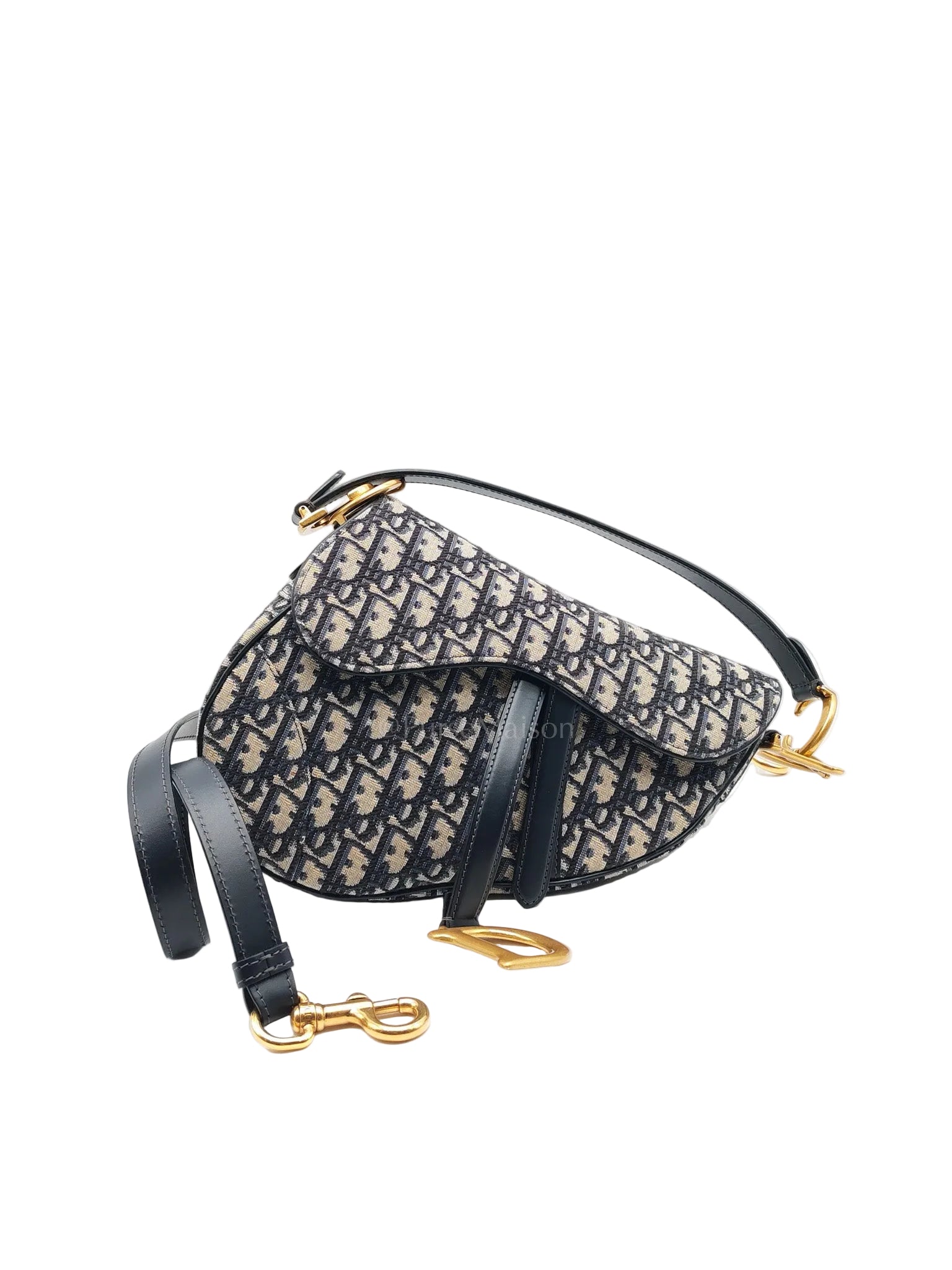 Saddle Bag Medium in Blue Oblique Jacquard Canvas & Gold Hardware | Purse Maison Luxury Bags Shop
