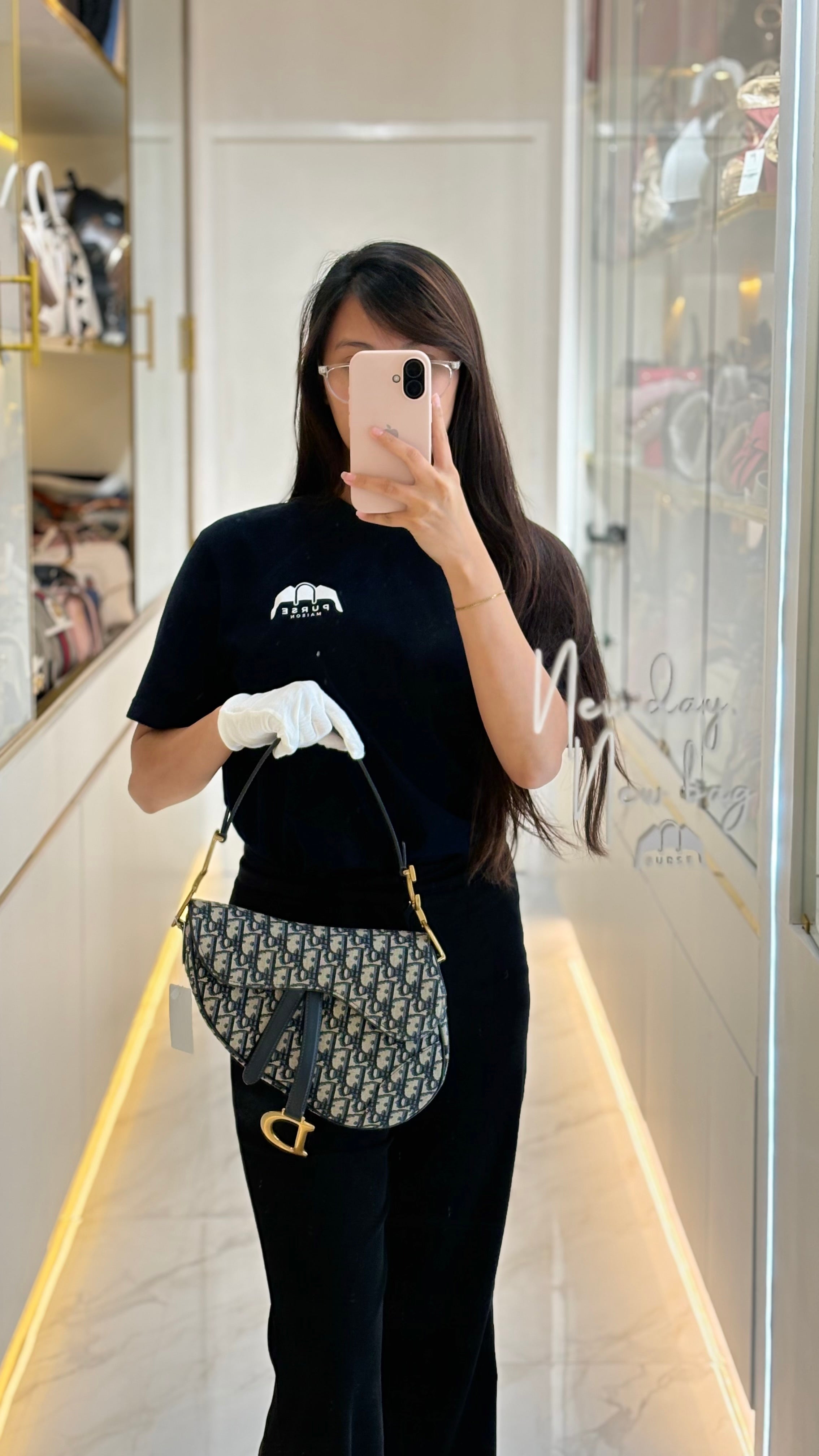 Saddle Bag Medium in Blue Oblique Jacquard Canvas & Gold Hardware | Purse Maison Luxury Bags Shop