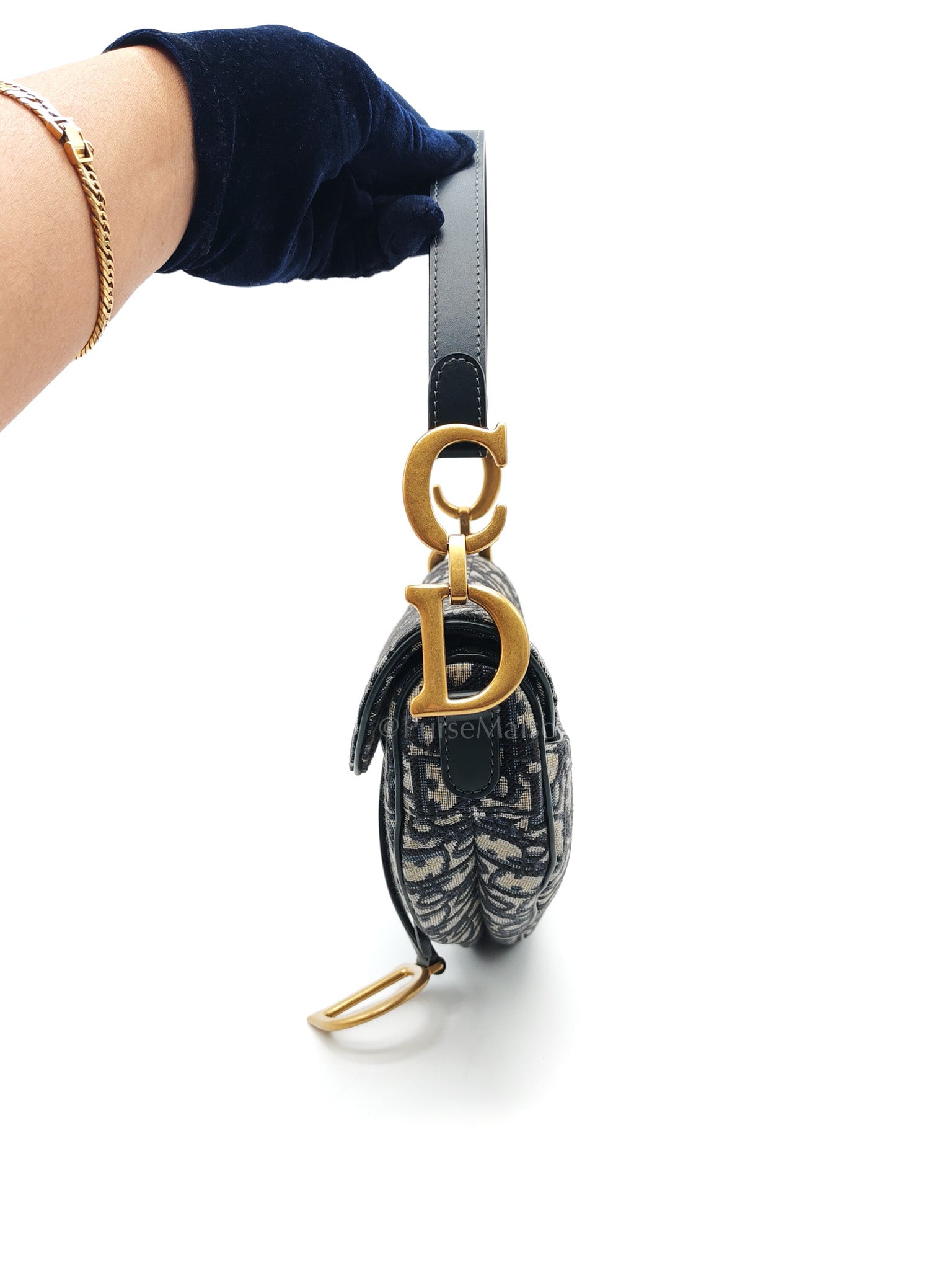 Saddle Bag Medium in Blue Oblique Jacquard Canvas & Gold Hardware | Purse Maison Luxury Bags Shop