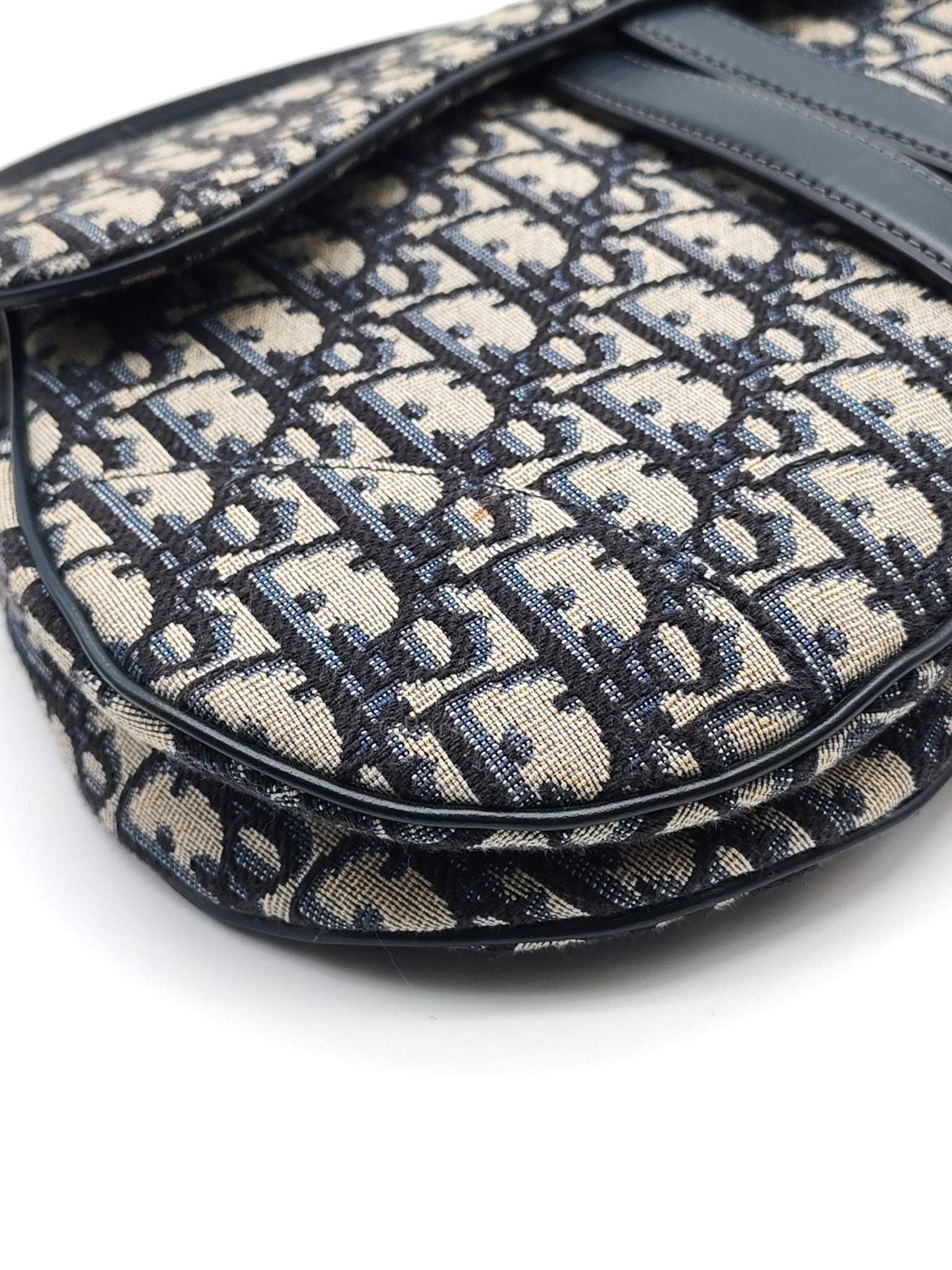 Saddle Bag Medium in Blue Oblique Jacquard Canvas & Gold Hardware | Purse Maison Luxury Bags Shop