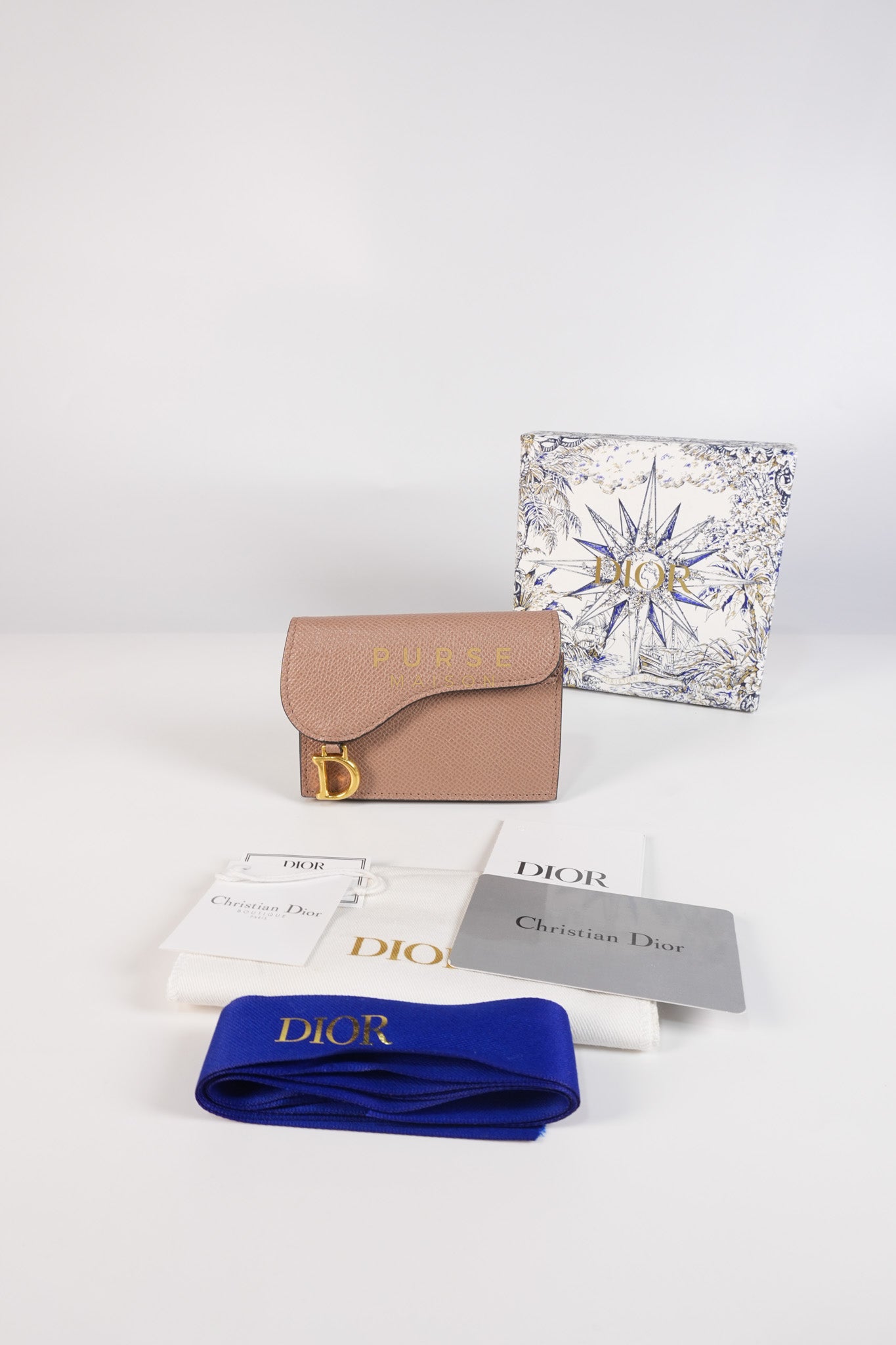 Saddle Bloom Flap Card Holder in Beige | Purse Maison Luxury Bags Shop