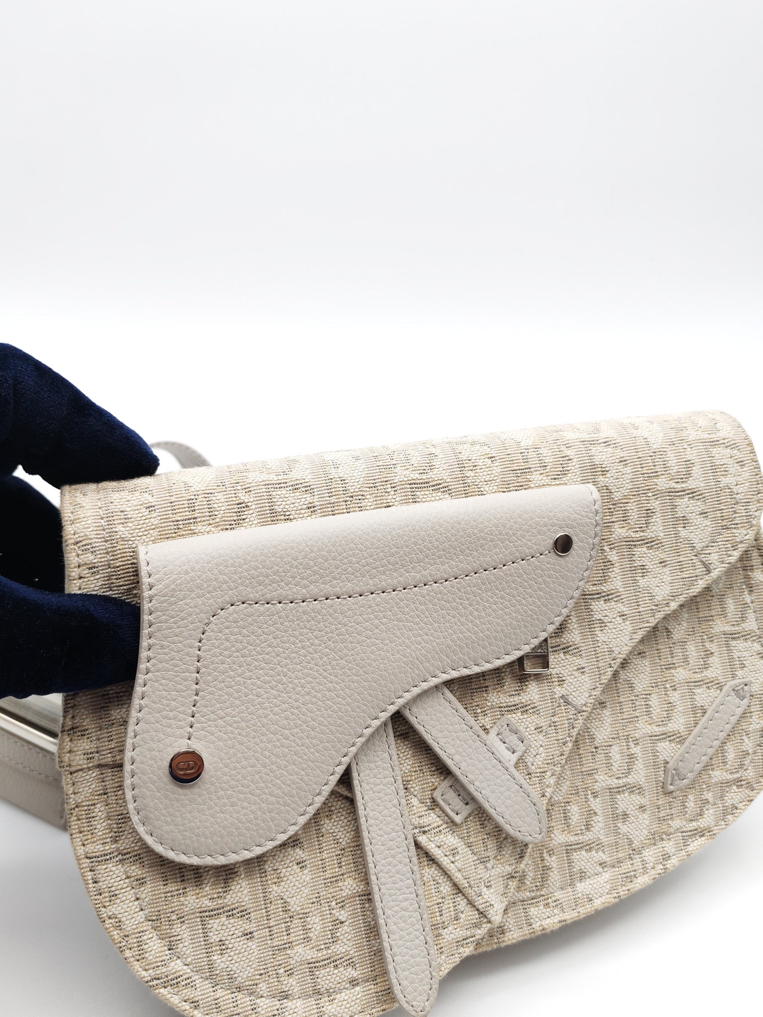 Saddle Clutch Bag in Cream Oblique Canvas Two Way Bag | Purse Maison Luxury Bags Shop