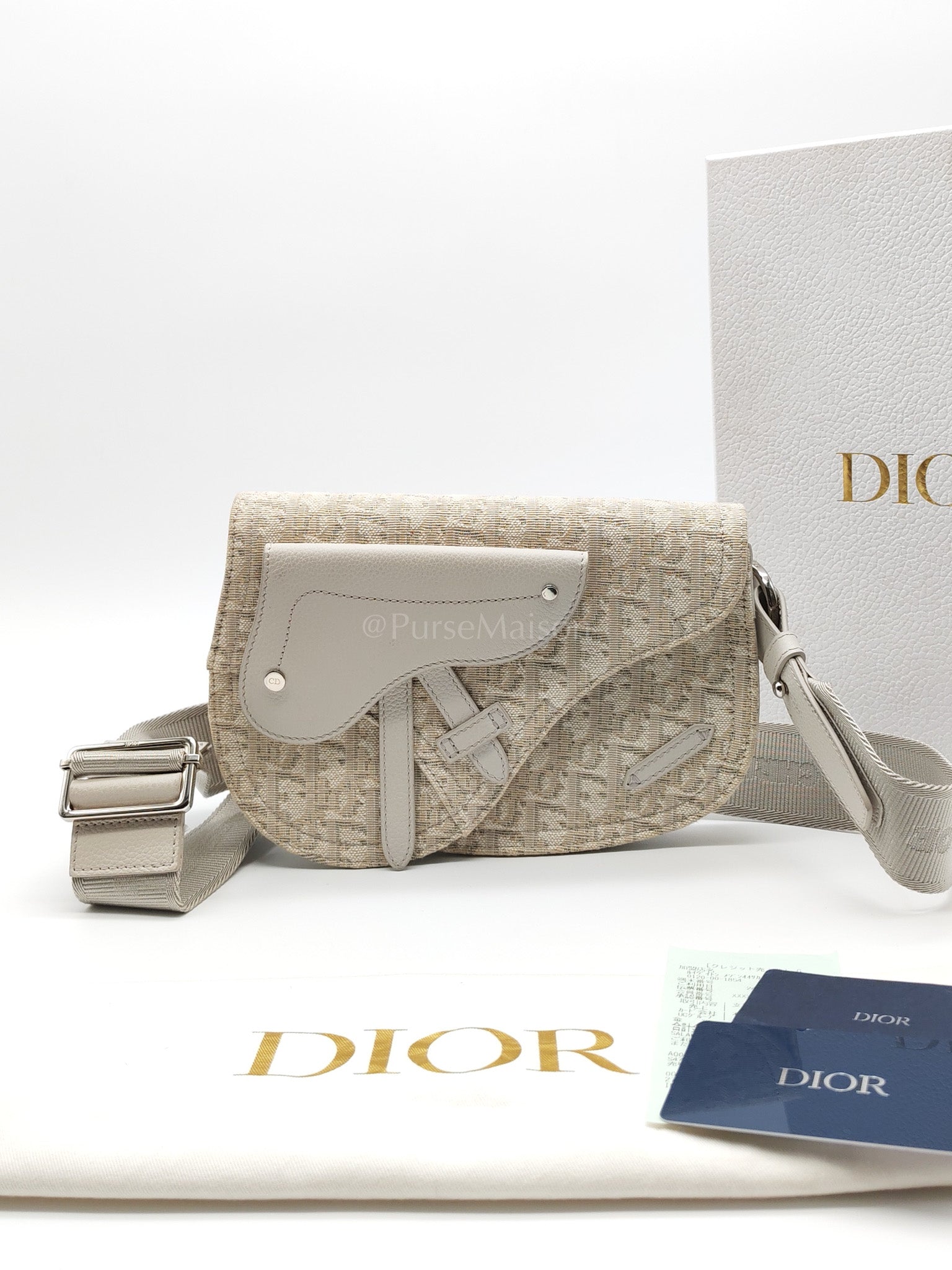 Saddle Clutch Bag in Cream Oblique Canvas Two Way Bag | Purse Maison Luxury Bags Shop