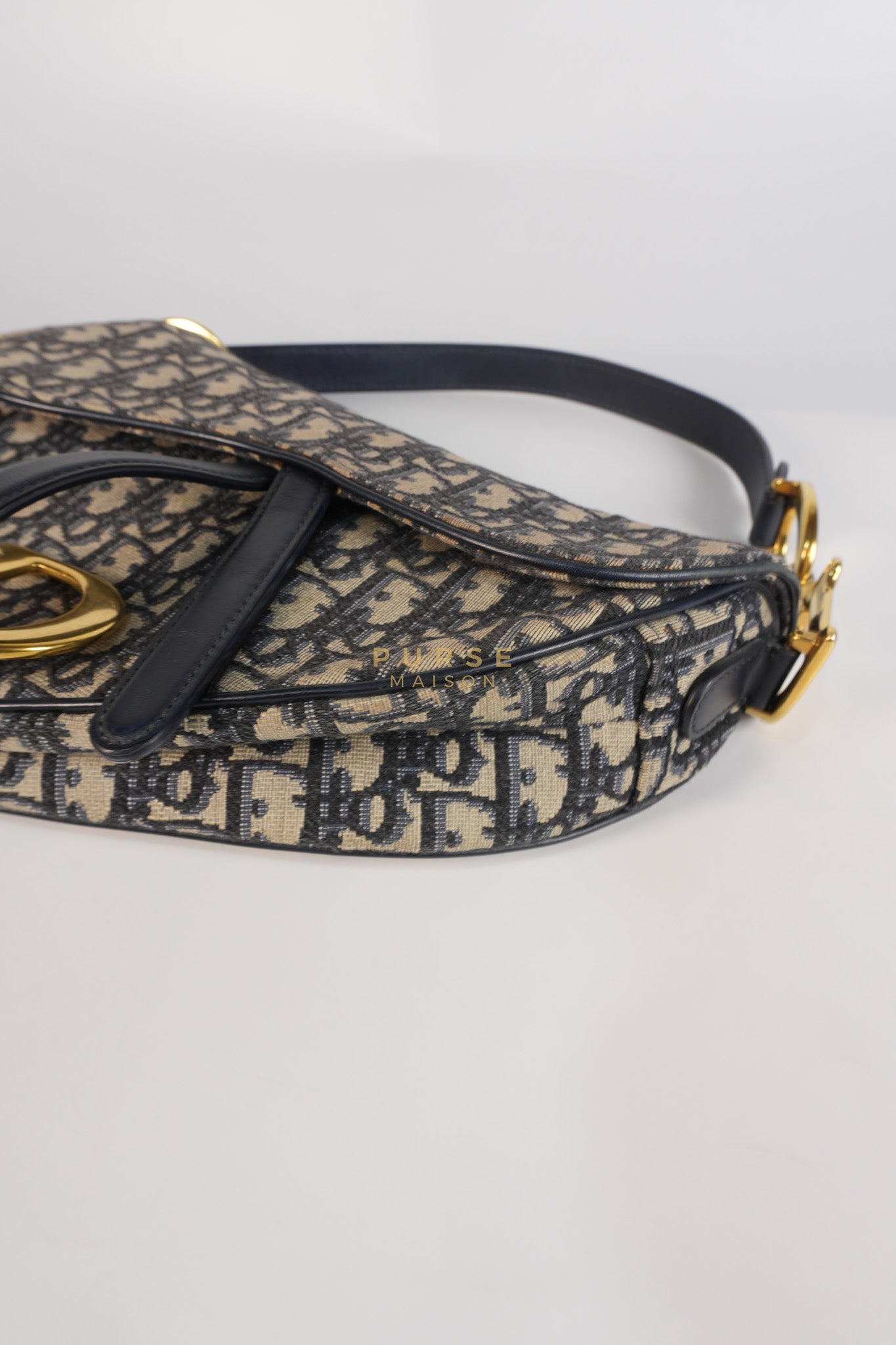 Saddle Medium Blue Oblique Jacquard with Black Dior Strap | Purse Maison Luxury Bags Shop