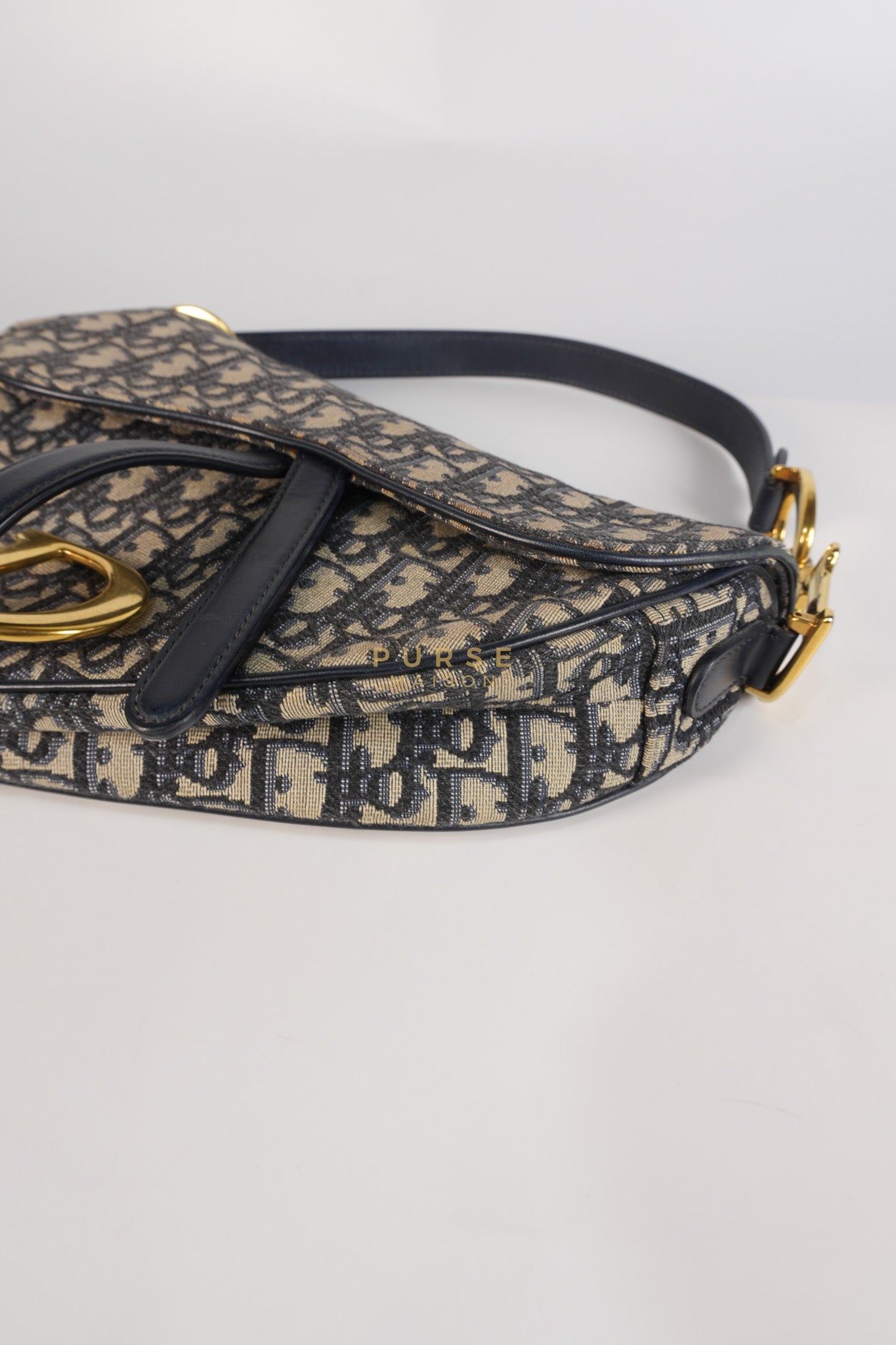 Saddle Medium Blue Oblique Jacquard with Black Dior Strap | Purse Maison Luxury Bags Shop