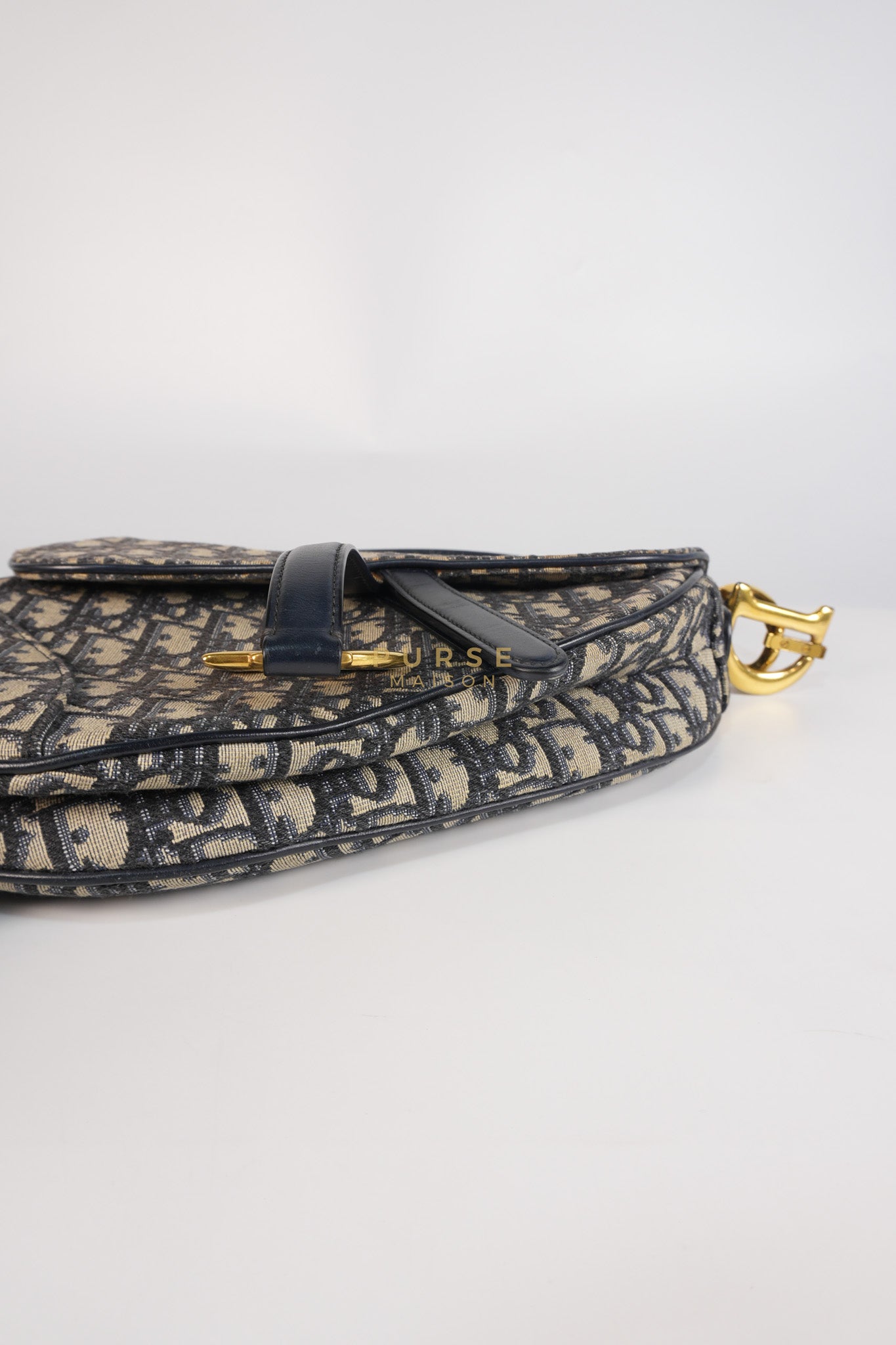 Saddle Medium Blue Oblique Jacquard with Black Dior Strap | Purse Maison Luxury Bags Shop